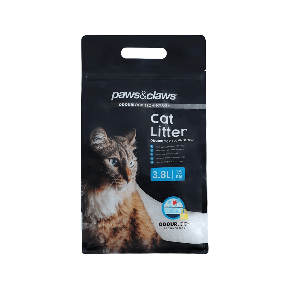 1 Paws And Claws Cat Litter 3.8l Odourlock Fast Absorbing Silica Gel Odour Control Non Toxic Dust Free
 - White, 1 of 1