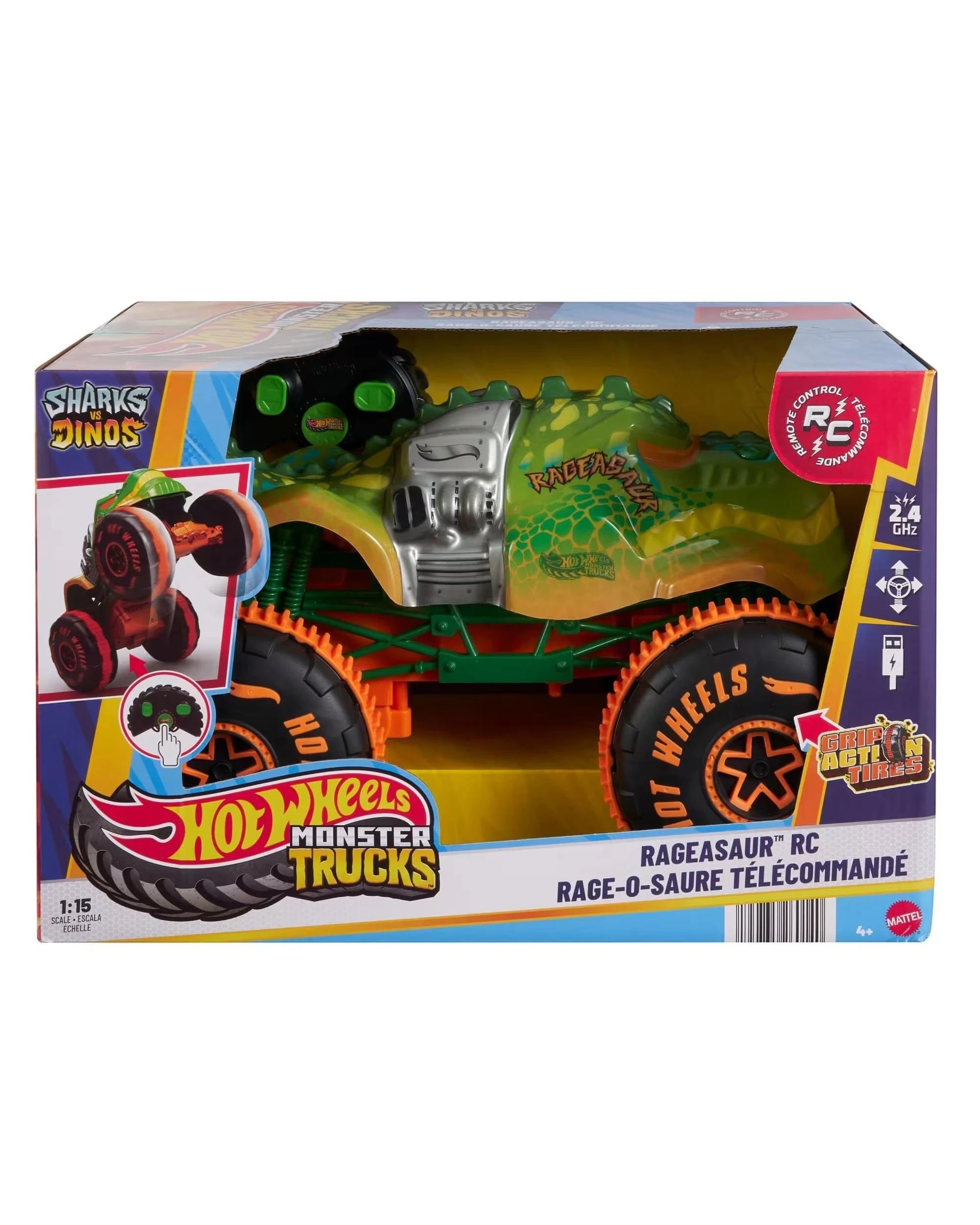 1 Hot Wheels Monster Trucks Sharks VS Dinos Ragesaur Remote Control Vehicle, 1 of 5