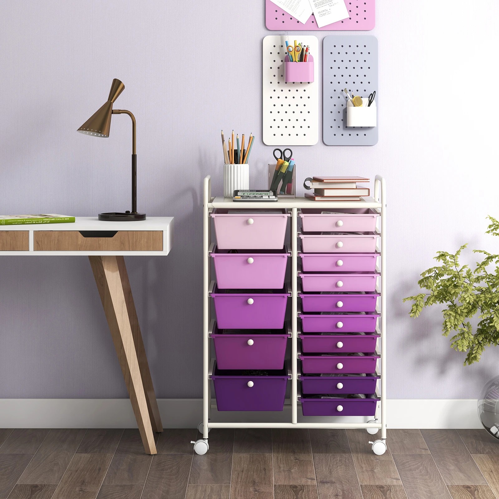 3 Costway 15 Drawers Rolling Storage Cart Mobile Utility Trolley - Purple, 3 of 6