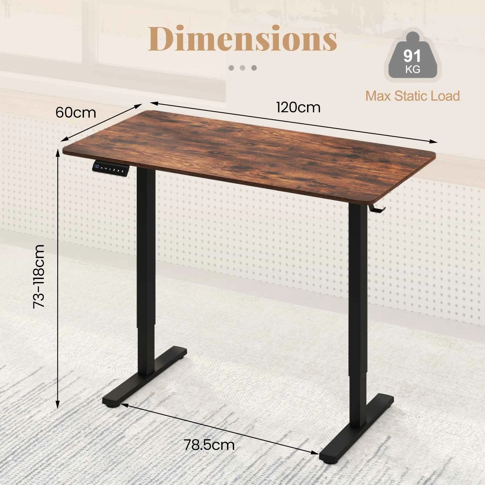 2 Costway 120cm Electric Standing Desk 3 Height Memory Computer Desk - Brown, 2 of 3