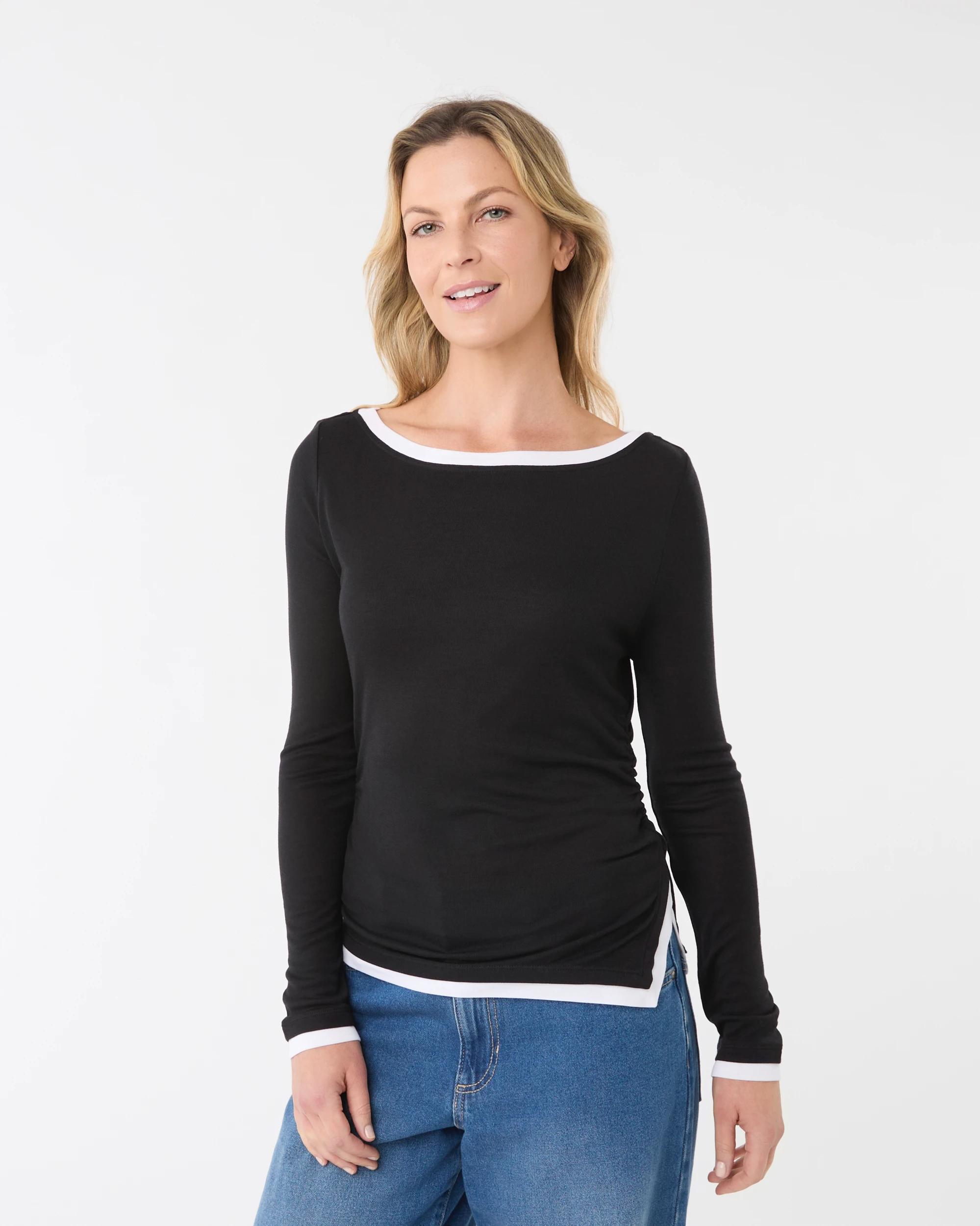 1 Long Sleeve Double Layer Top Black, 1 of 6
