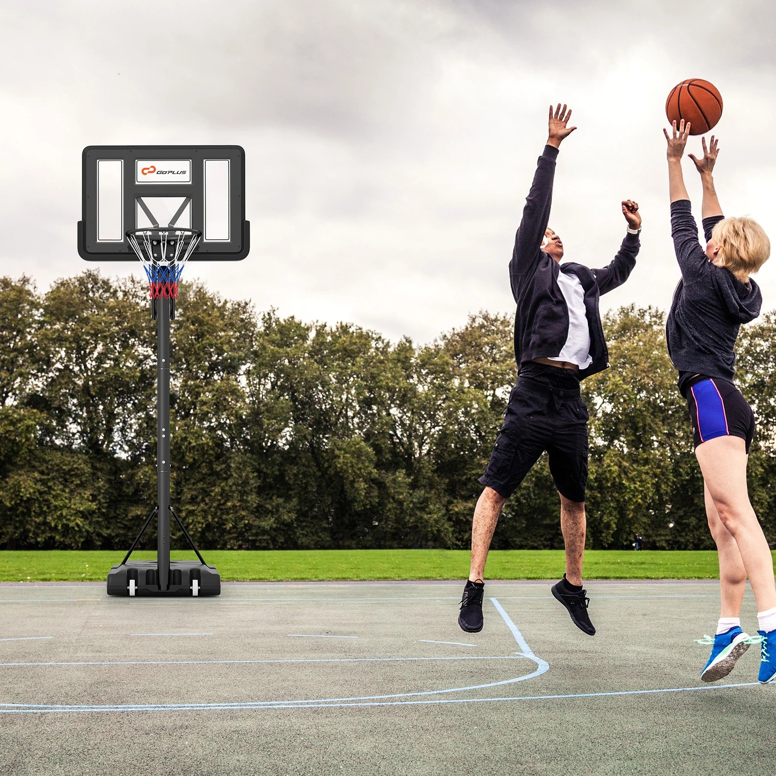 3 Costway 3.05m Portable Basketball Hoop Adjustable Basketball Goal System w/Wheels - Black, 3 of 4