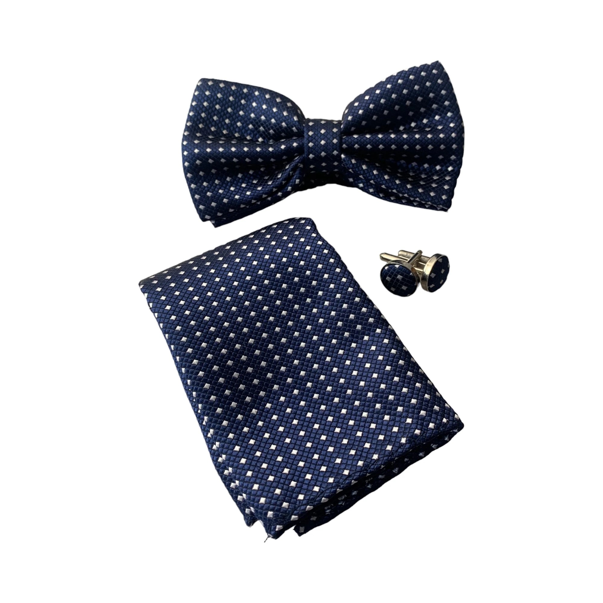 3 Zasel Mens Navy Checkered Matching Bow Tie, Pocket Square & Cuff Links Set - Multi, 3 of 5