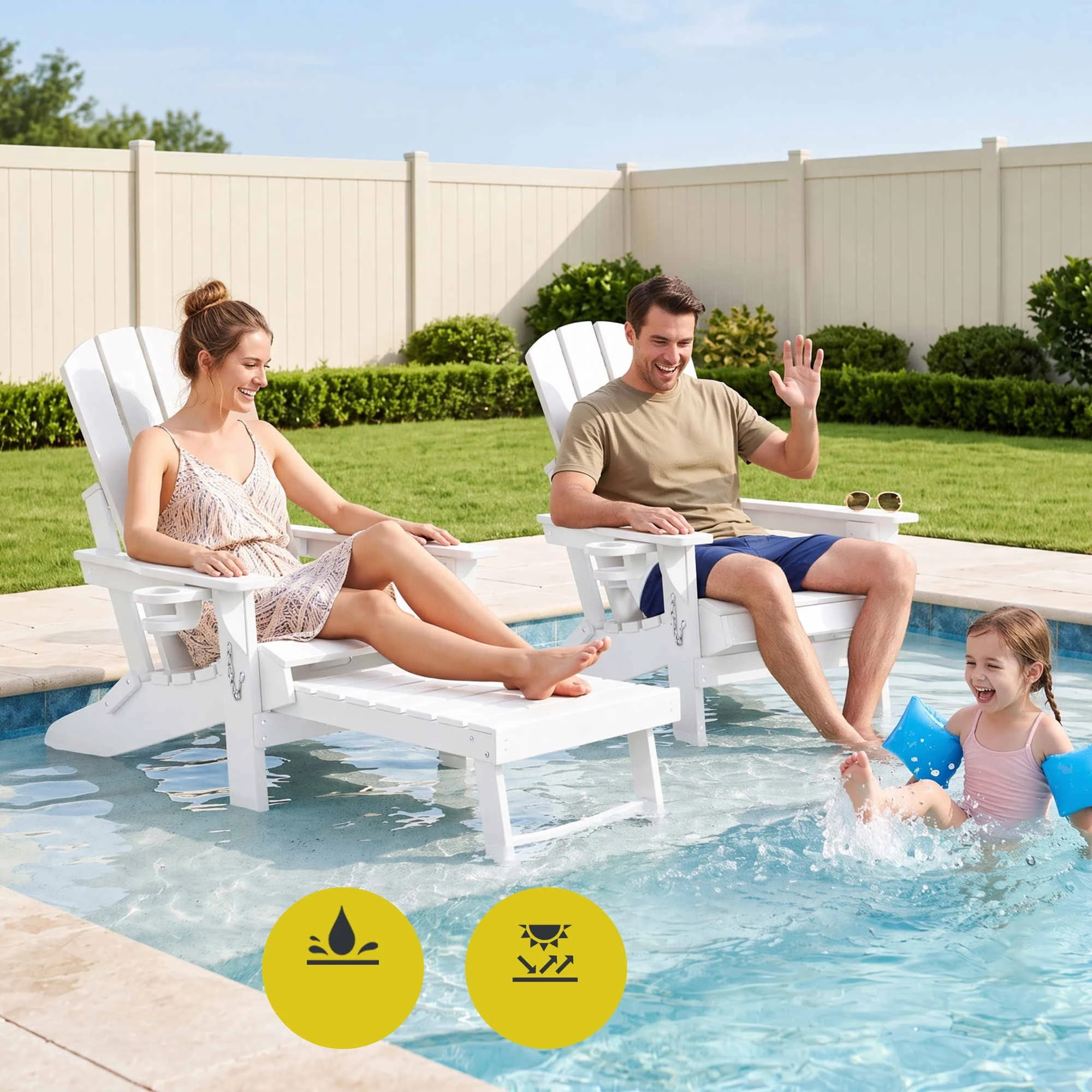 6 Gardeon Folding Sun Lounger Adirondack Chair Outdoor Lounge Setting HDPE Recliner Footrest - White, 6 of 9