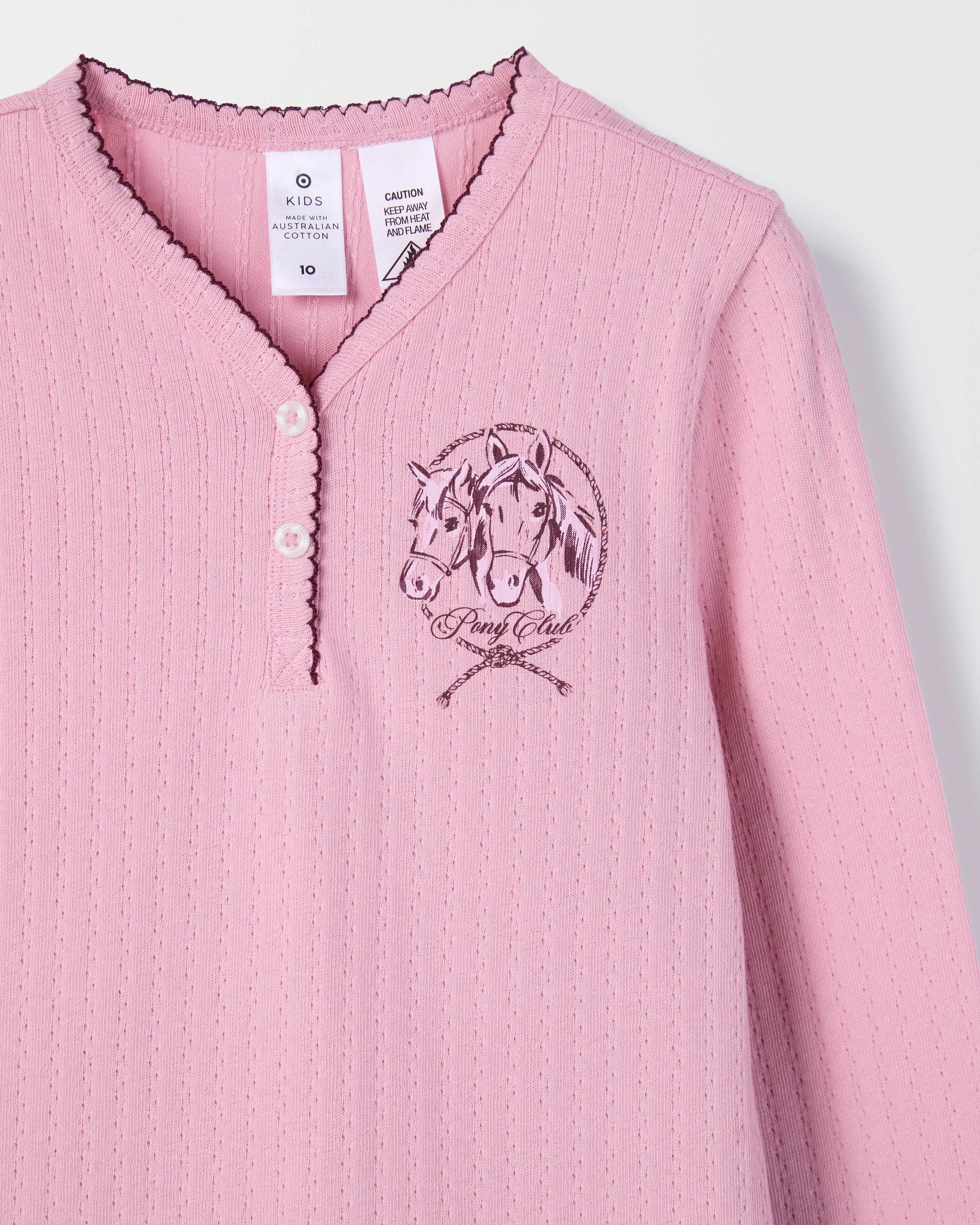 5 Target Kids Australian Cotton Older Girls Henley Top and Flannel Pants Pyjama Set HORSE, 5 of 7