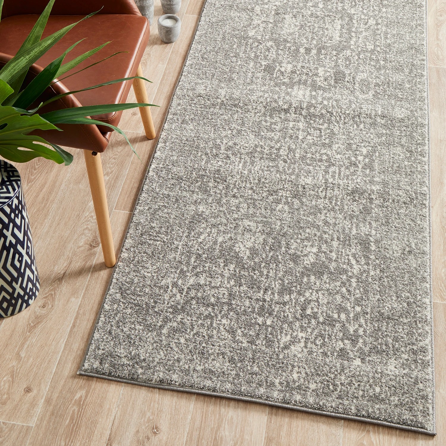 1 Common Ground Rugs Encore 256 300x80cm - Medium Runner Power Loomed Pet Friendly Rug - Silver, 1 of 7