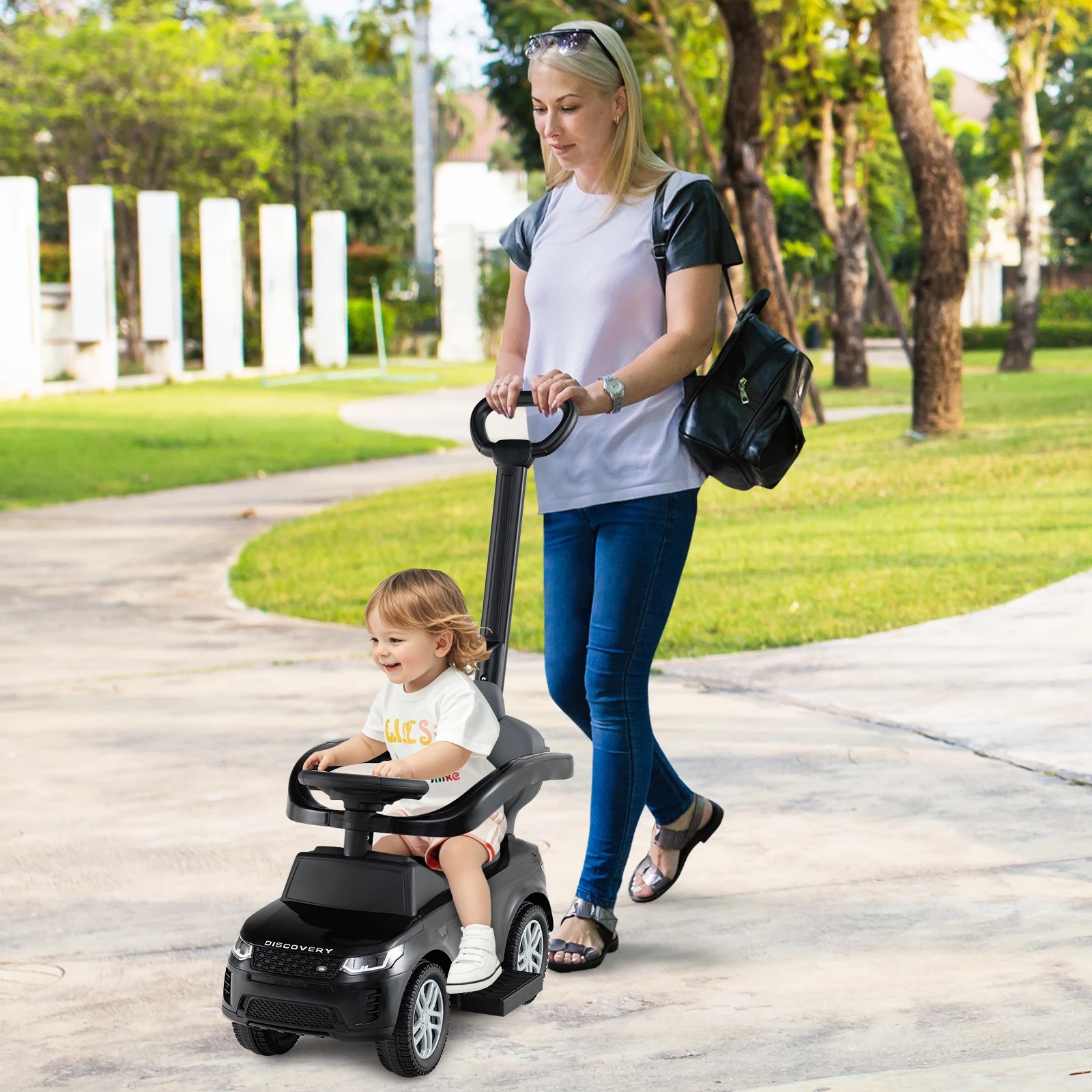 2 Costway 3-in-1 Push Car Ride on Toy w/Removable Handle & Guardrail - Black, 2 of 2