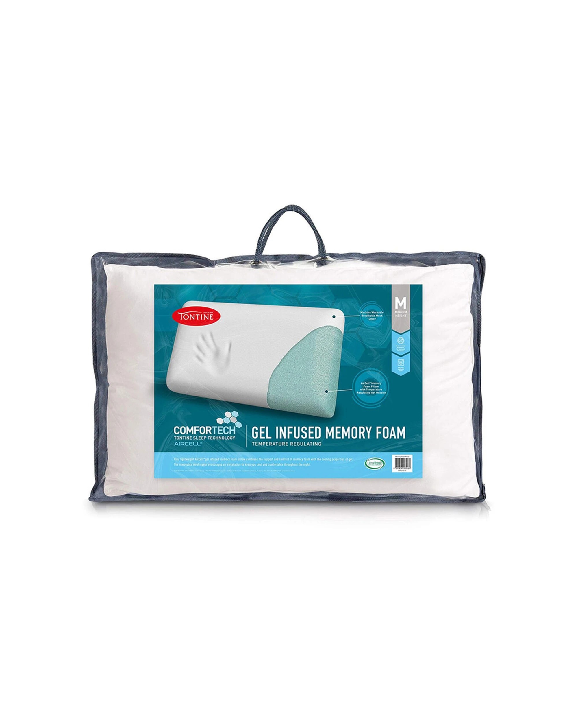 2 Tontine Comfortech Gel Infused Memory Foam Pillow Medium Height 2PK - White, 2 of 5
