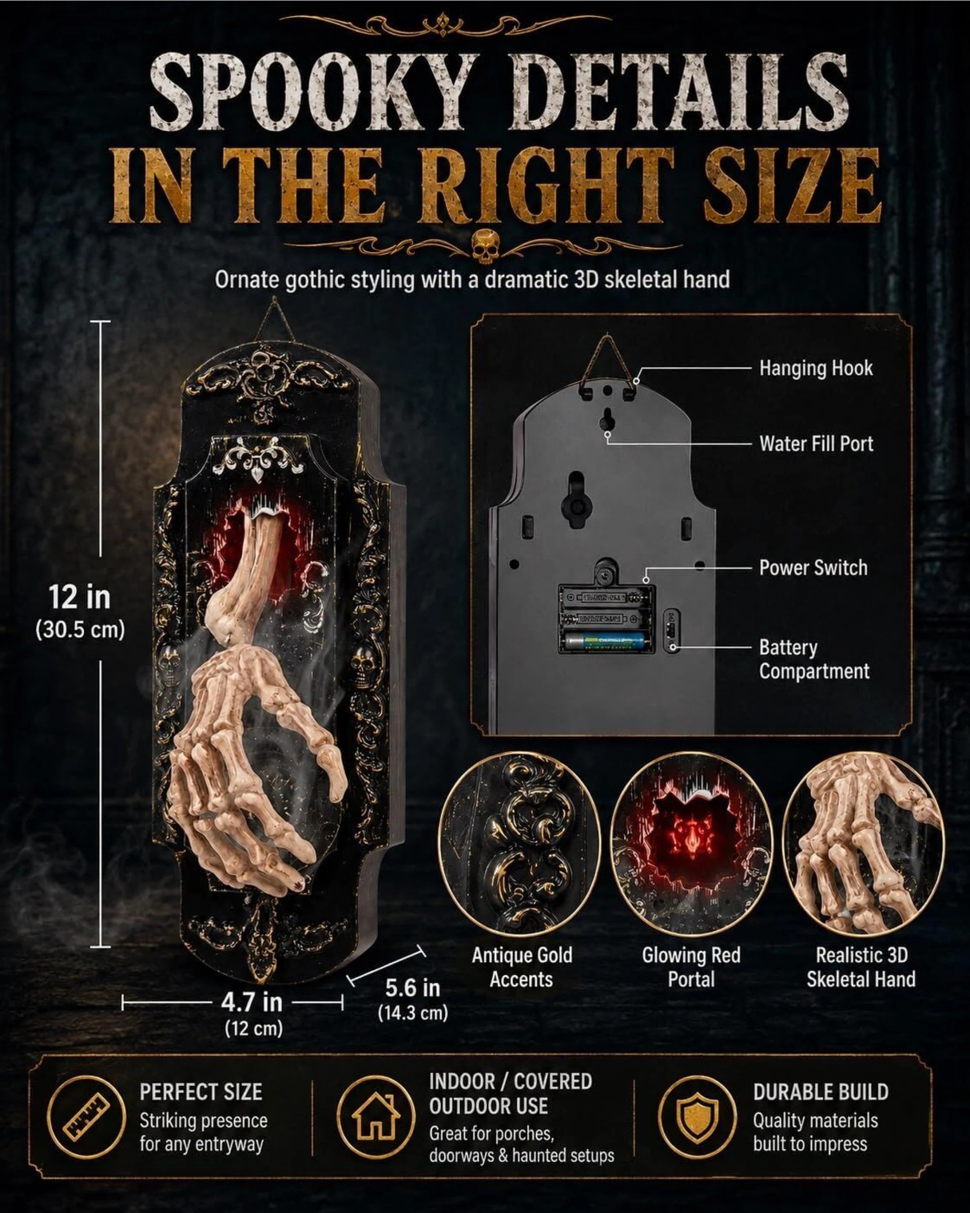 2 BR Costumes Halloween Skull Doorbell Decoration Motion Activated Mist Spray, 2 of 7