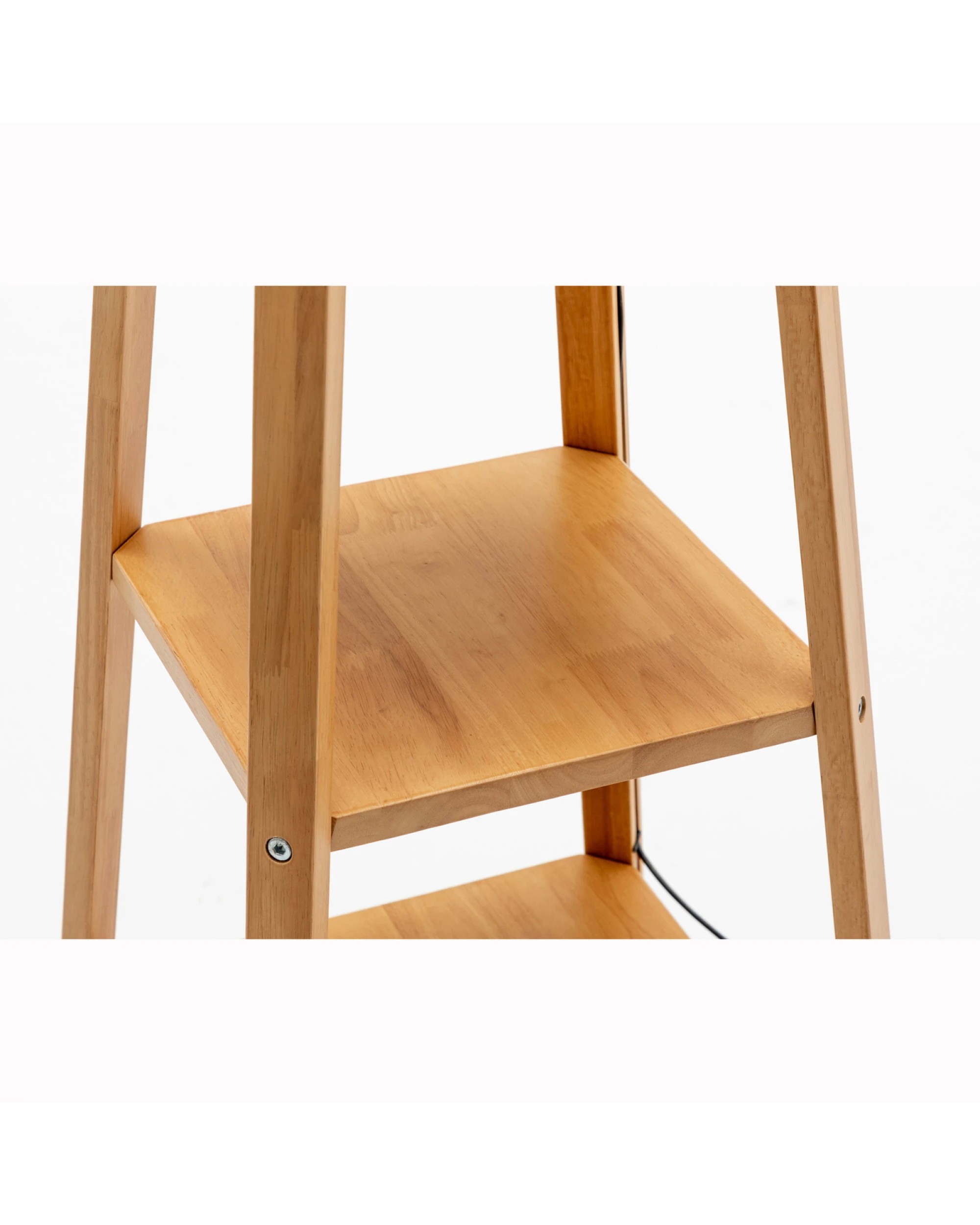 2 BR Home Natural Wood Floor Lamp with Storage Shelves and Off White Linen Shade, 2 of 6