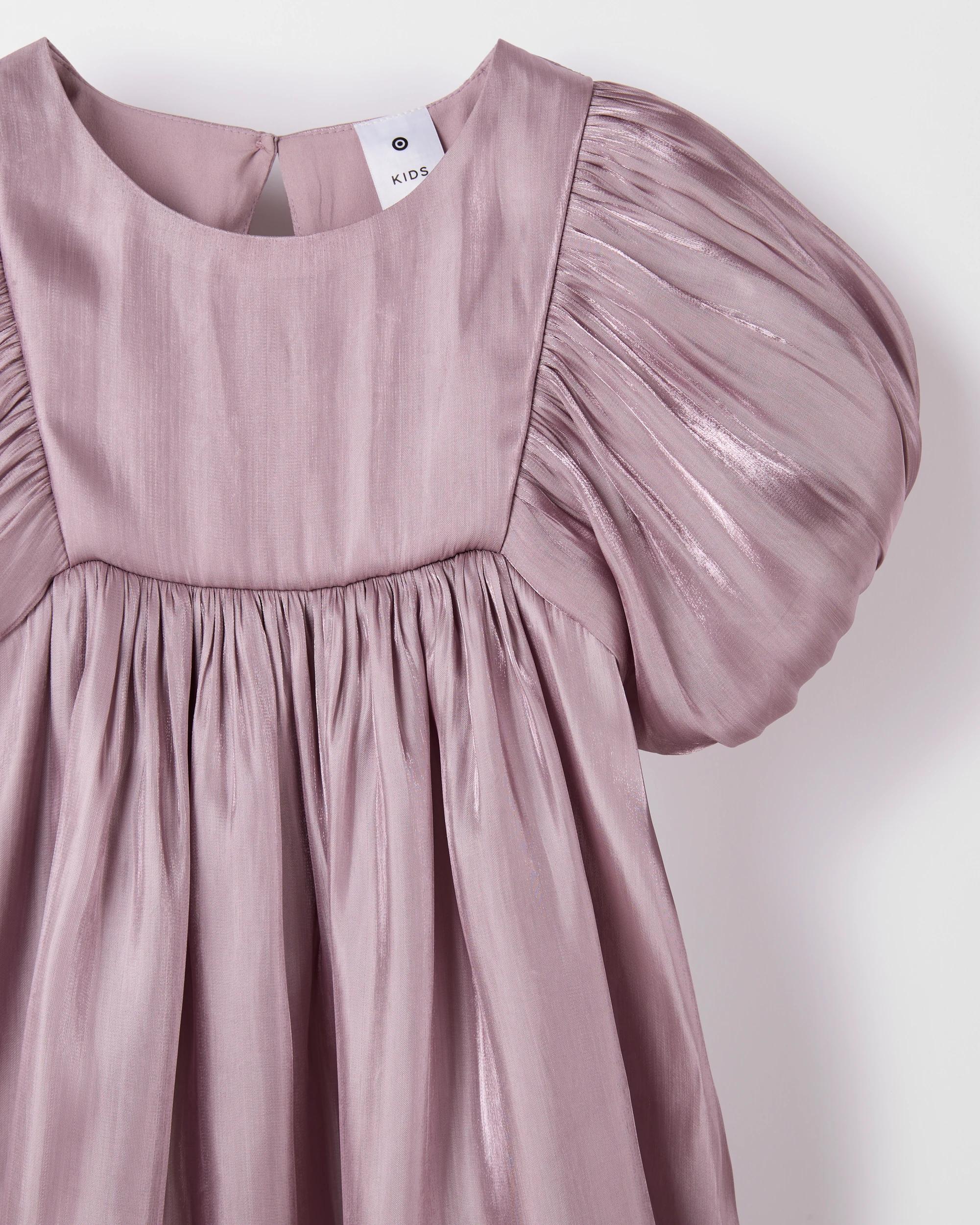 6 Target Kids Satin Puff Sleeve Bow Detail Occasion Dress PURPLE, 6 of 8