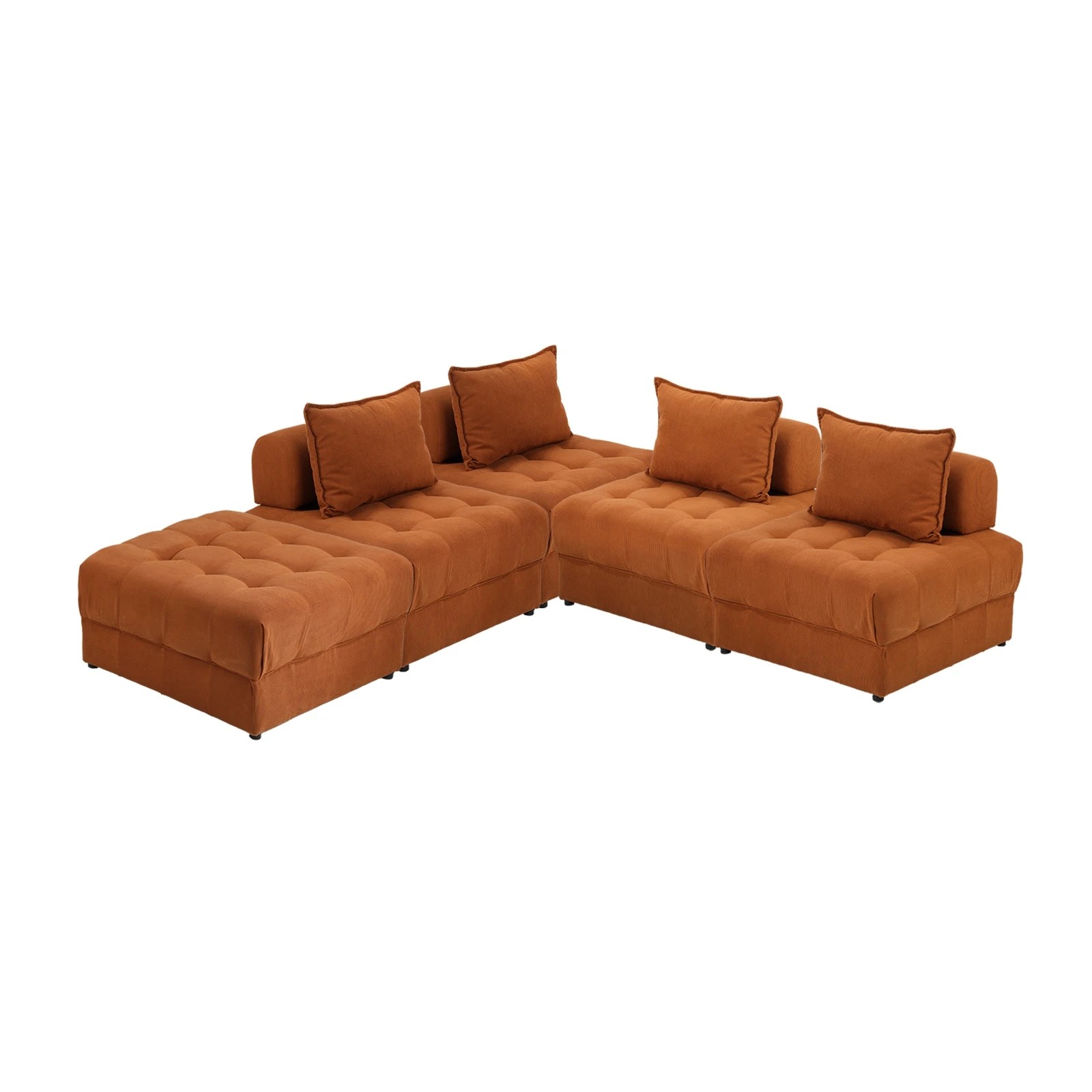 10 Oikiture 5 Seater Velvet Modular Sofa & Ottoman Set Armless Tofu Back
 - Brown, 10 of 10