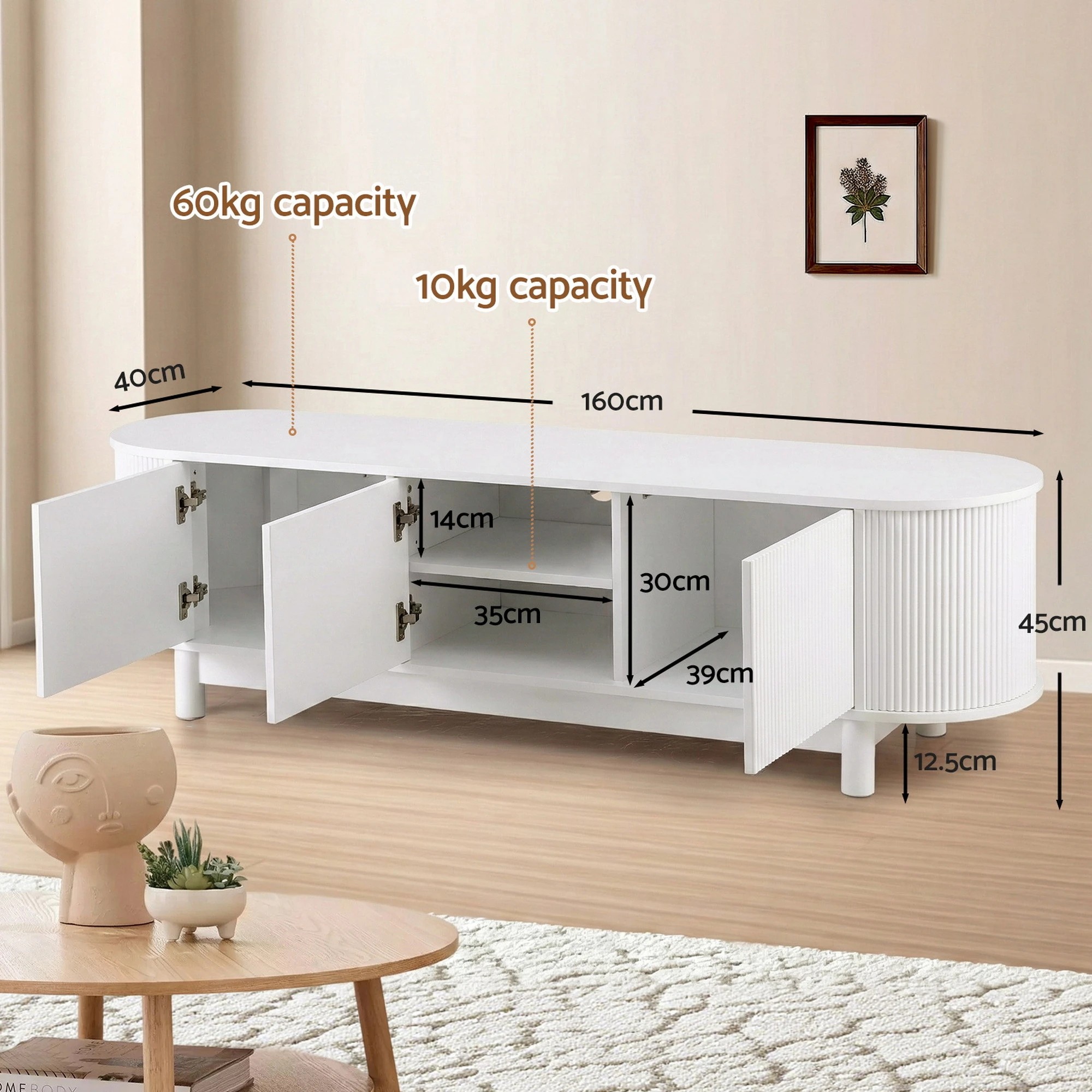 3 Artiss TV Unit Entertainment Unit Storage Cabinet 160cm - White, 3 of 3