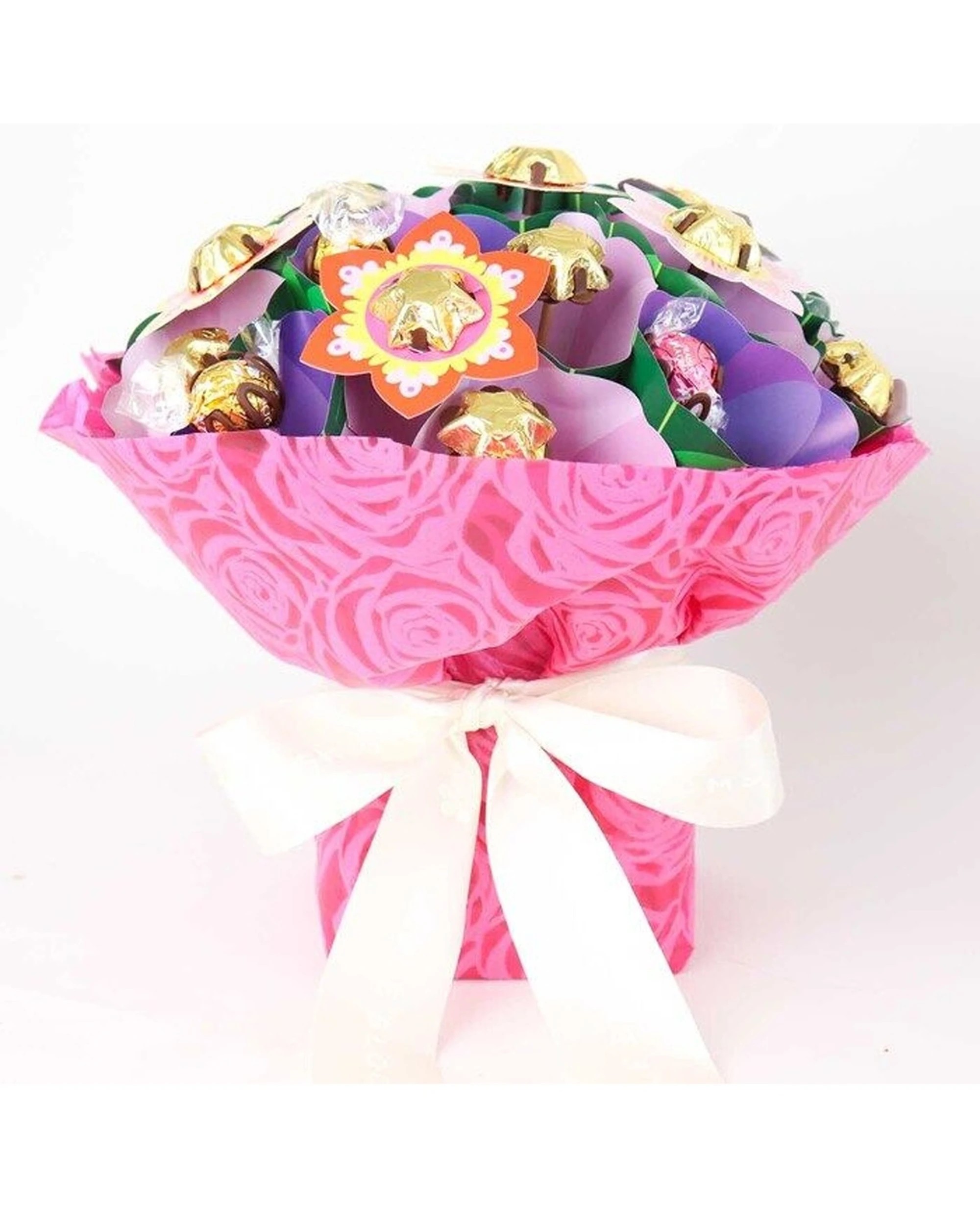 3 Edible Blooms Bright Flower Bouquet Medium Milk Chocolates Lindt Balls Gift - Multi, 3 of 4