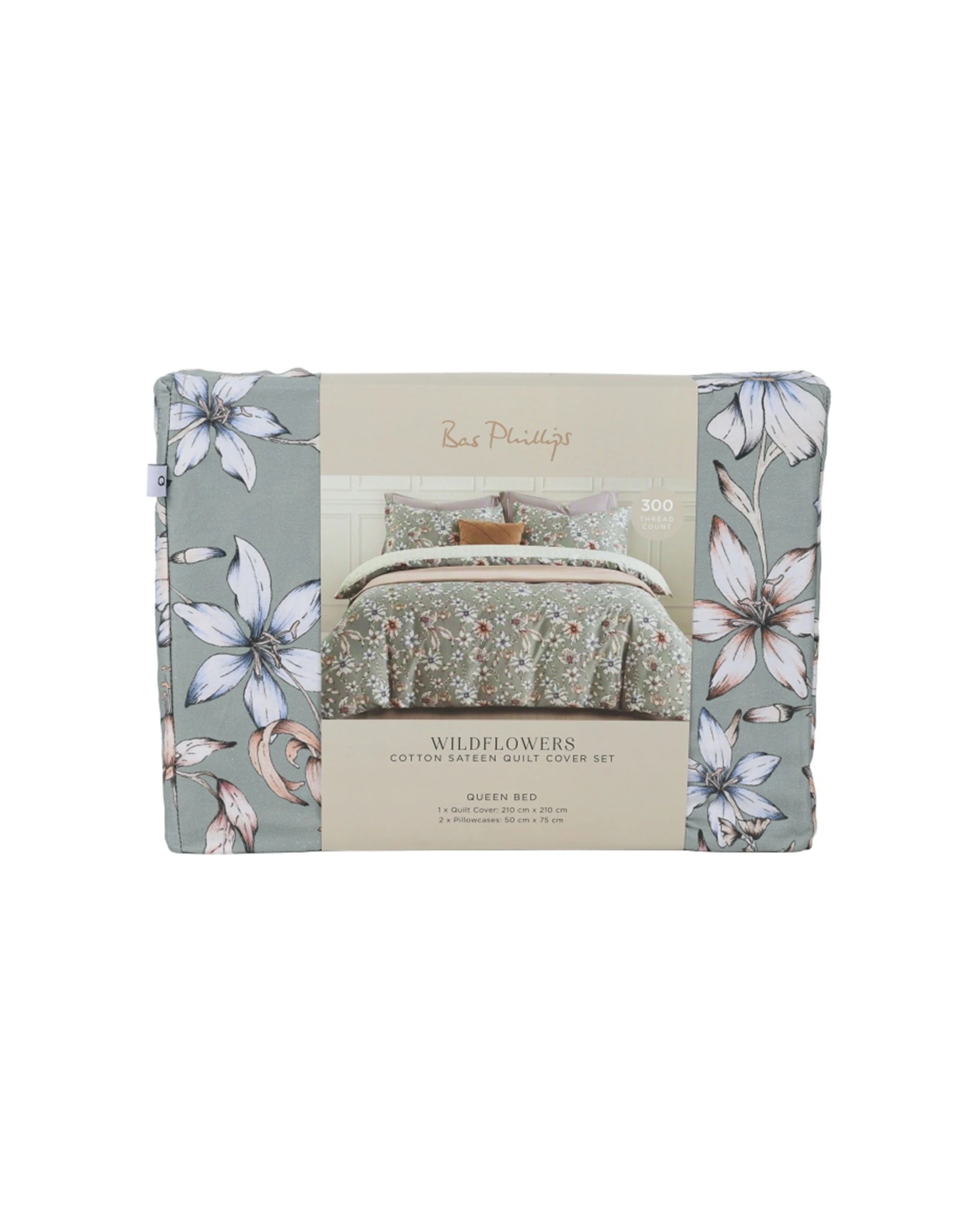 1 Bas Phillips 3pc Quilt Cover & Pillowcases Bedding Set Wildflowers - King Bed - Pattern, 1 of 1