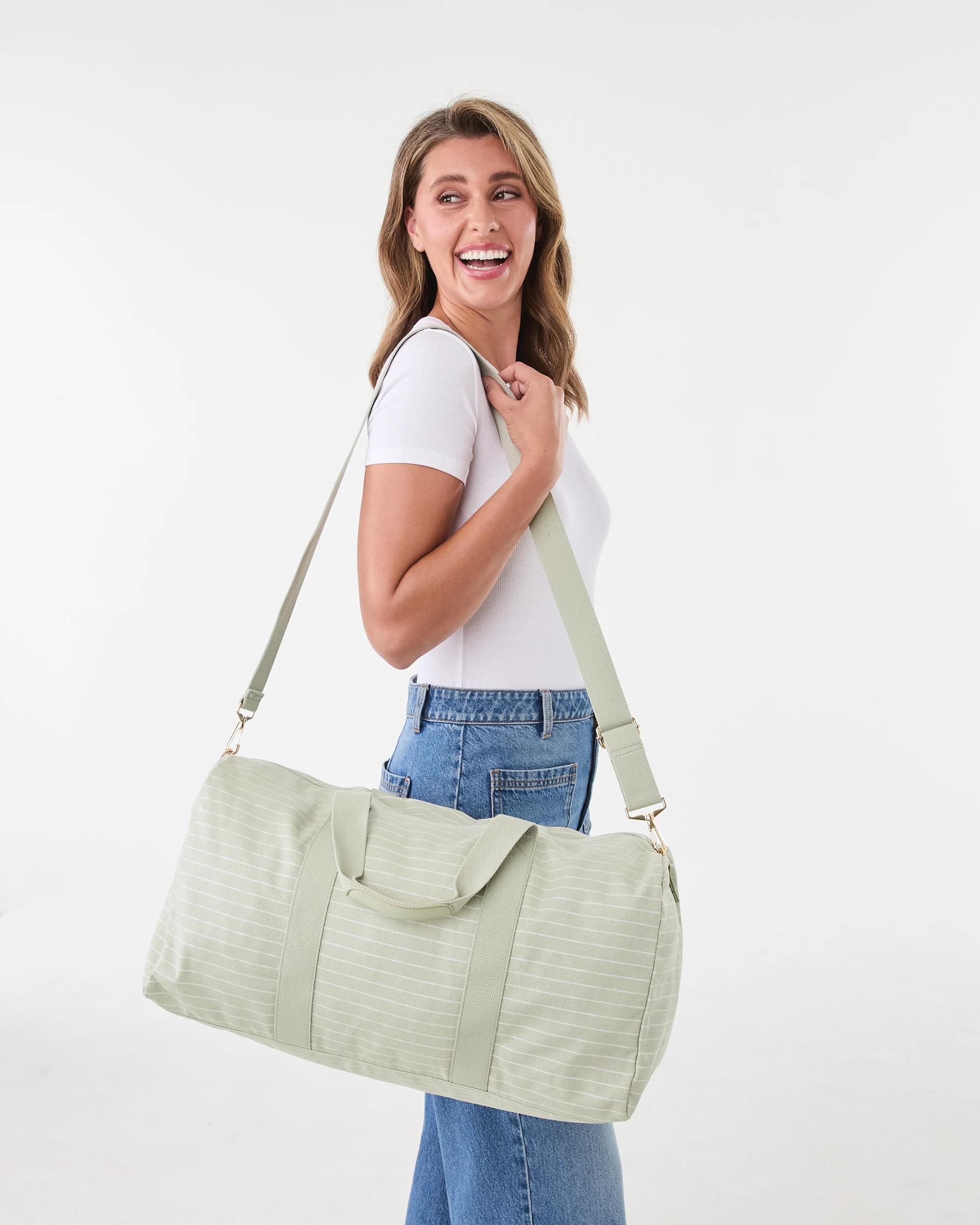 4 Canvas Weekender Bag Khaki Strp, 4 of 5