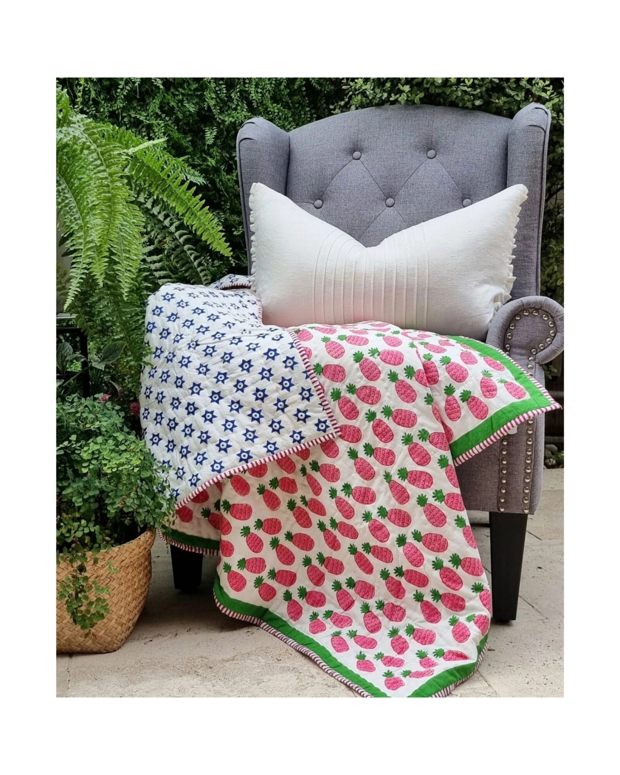2 Kolka Gots Certified Organic Cotton Reversible Baby Quilt (100x120cm) - Pink Pineapple, 2 of 3