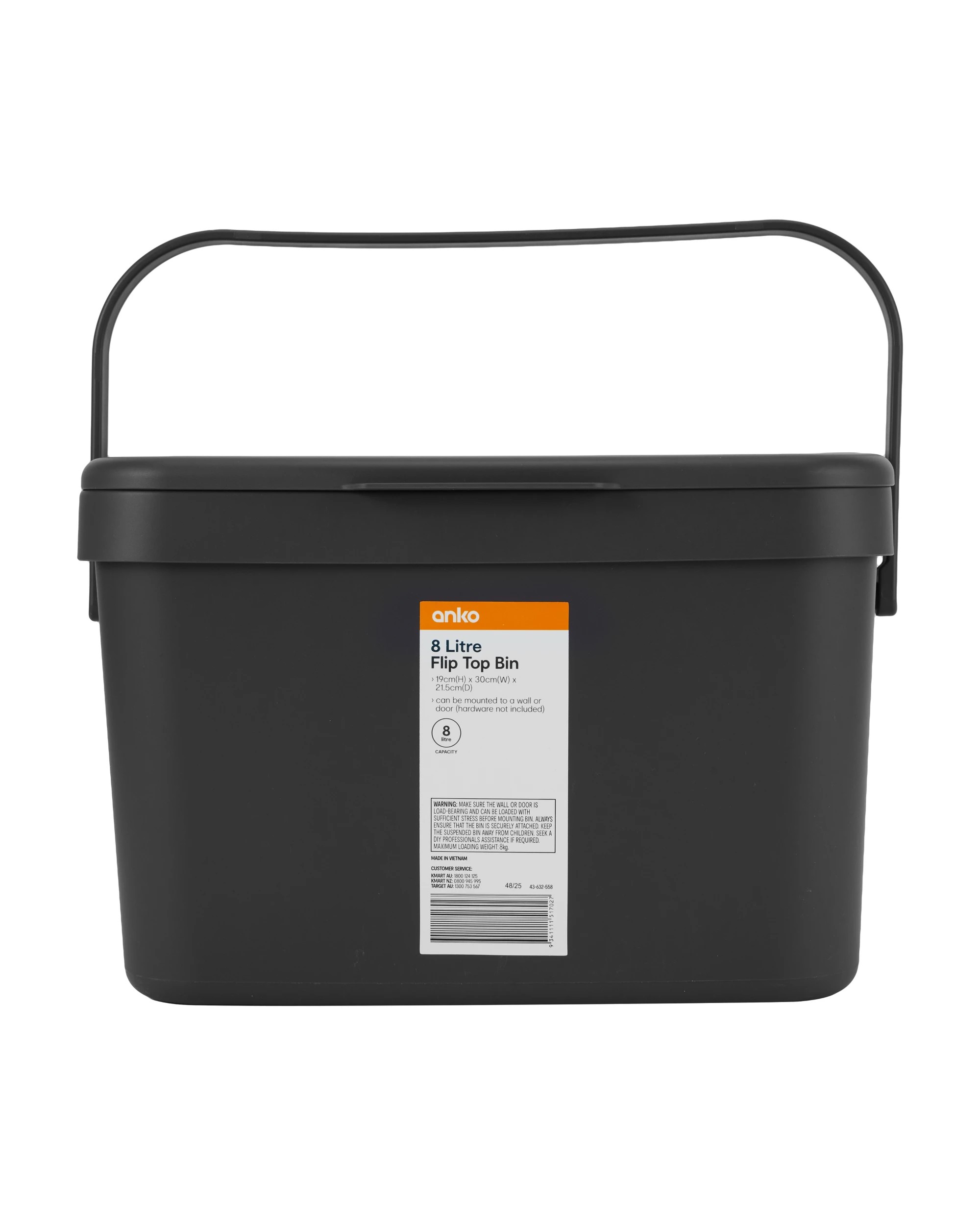 7 8L Flip Top Bin - Grey, 7 of 7