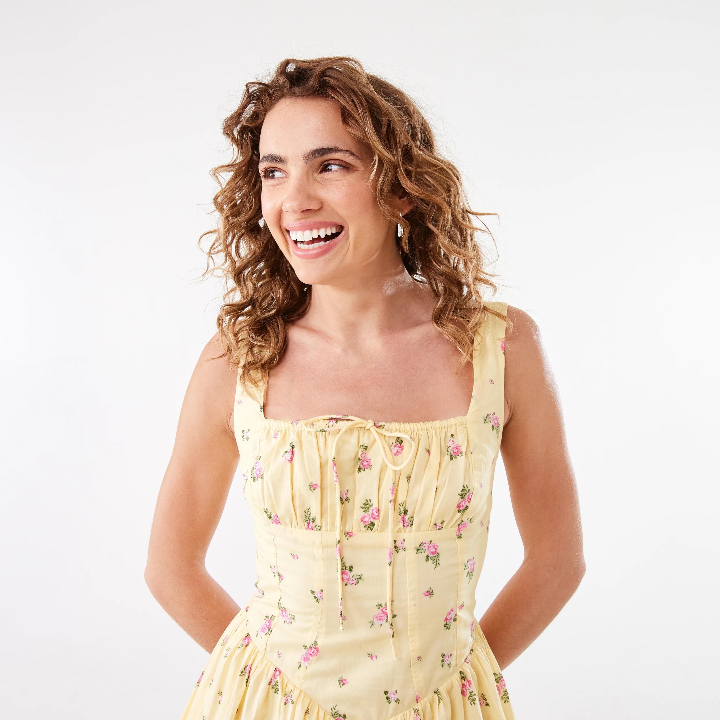 7 Boho Broderie Corset Mini Dress Yellow Flw, 7 of 10