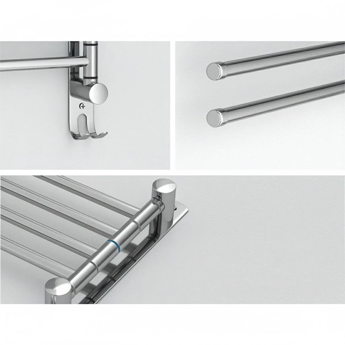 4 Towel Rail Rack Holder 4 Bars Wall Mounted Stainless Steel Swivel Hanging Hook - Silver, 4 of 4