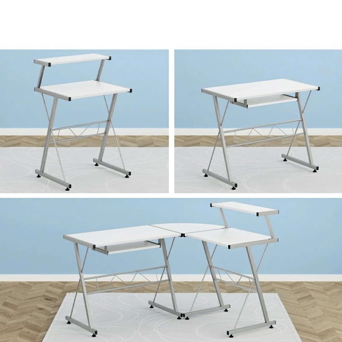 3 Artiss Computer Desk L-Shape Keyboard Tray Shelf - White, 3 of 8