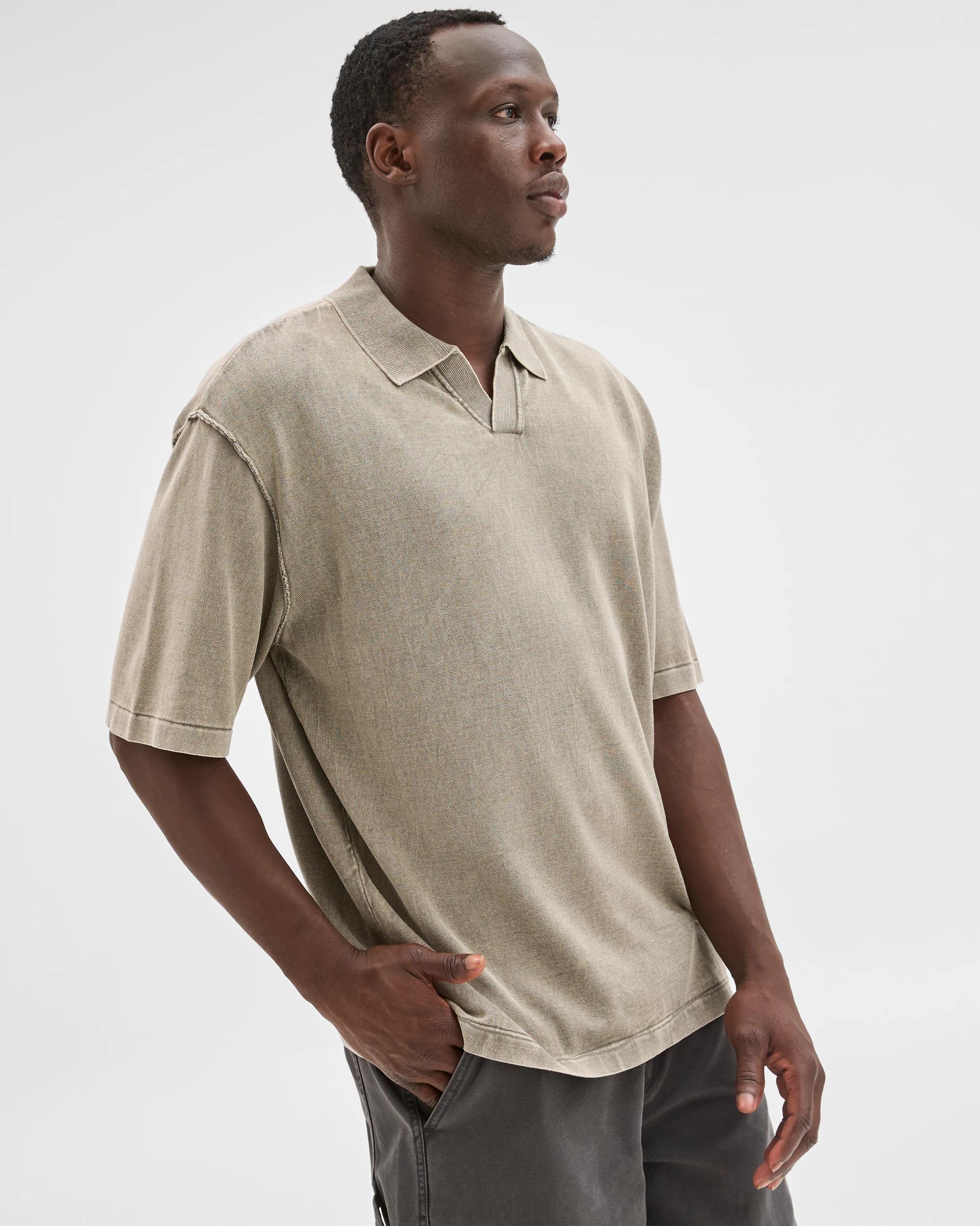 6 Commons Australian Cotton Knit Polo Top STONE KHAKI, 6 of 6