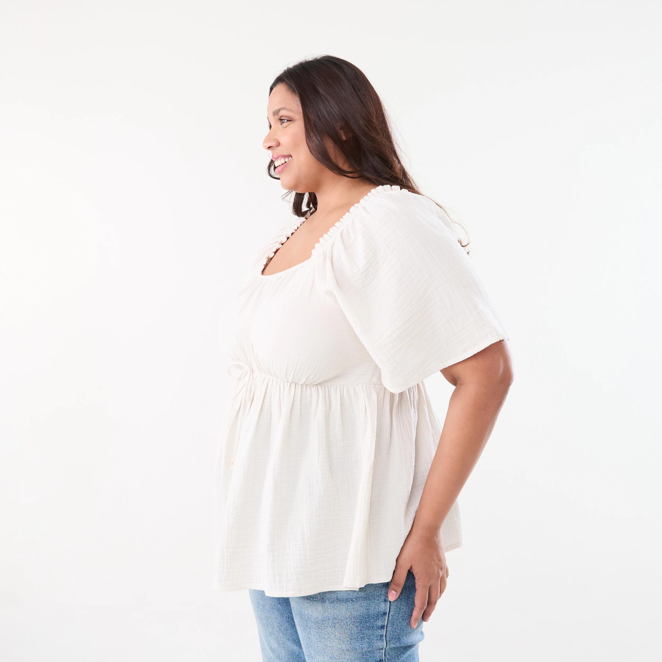 2 Curve Flutter Sleeve Tie Top Nat Beige, 2 of 5