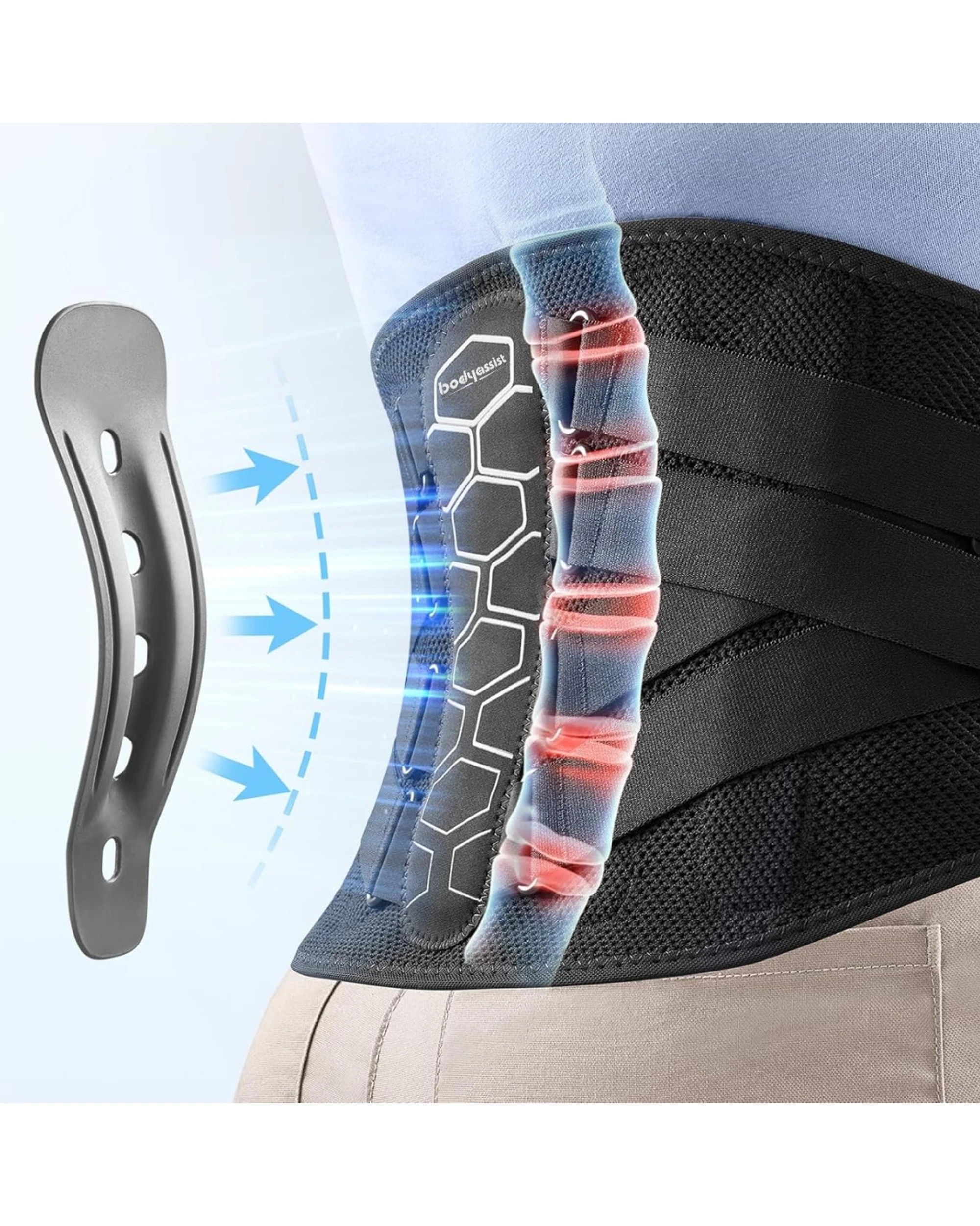 9 Bodyassist Contoured 3D Bionic Quad Strap Back Brace with Lumbar Stays Medium - Black, 9 of 9