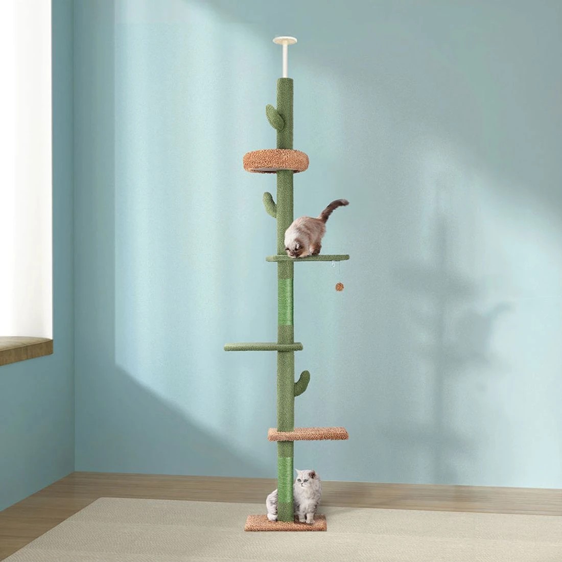 3 i.Pet Cat Tree Tower Scratching Post Scratcher Floor to Ceiling Cats Bed 290cm - Green, 3 of 7