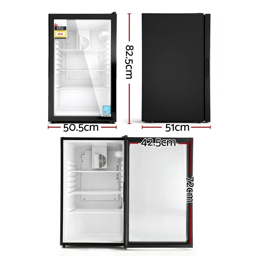 2 Devanti 105L Bar Fridge Glass Door Mini Fridge Countertop Cooler - Black, 2 of 2