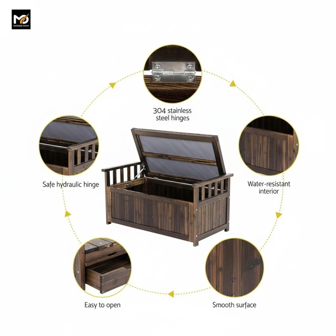 7 Gardeon Outdoor Storage Bench Box Wooden Garden Toy Tool Shed Patio Furniture - Charcoal, 7 of 8