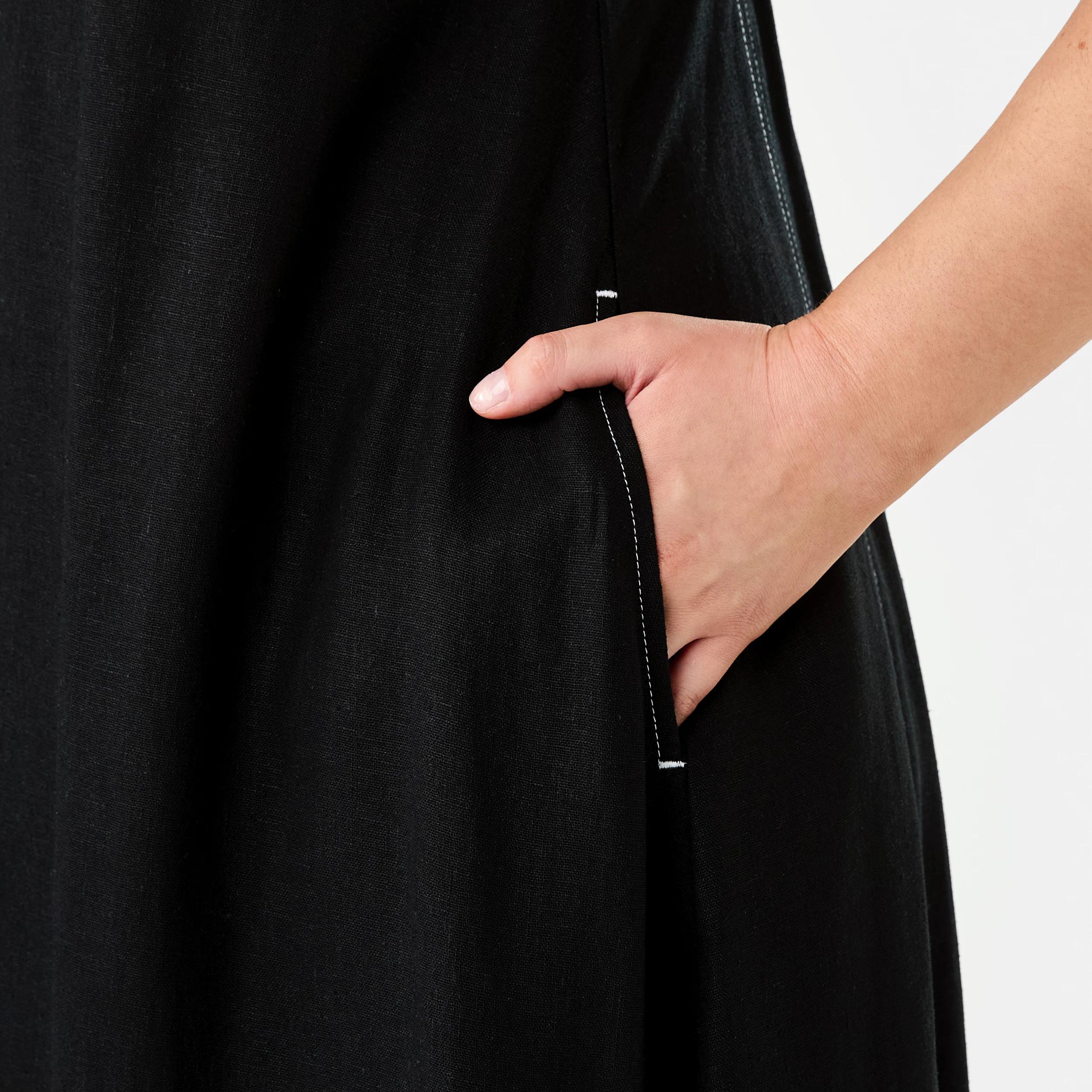 7 Sleeveless Contrast Linen Blend Maxi Dress Black, 7 of 7