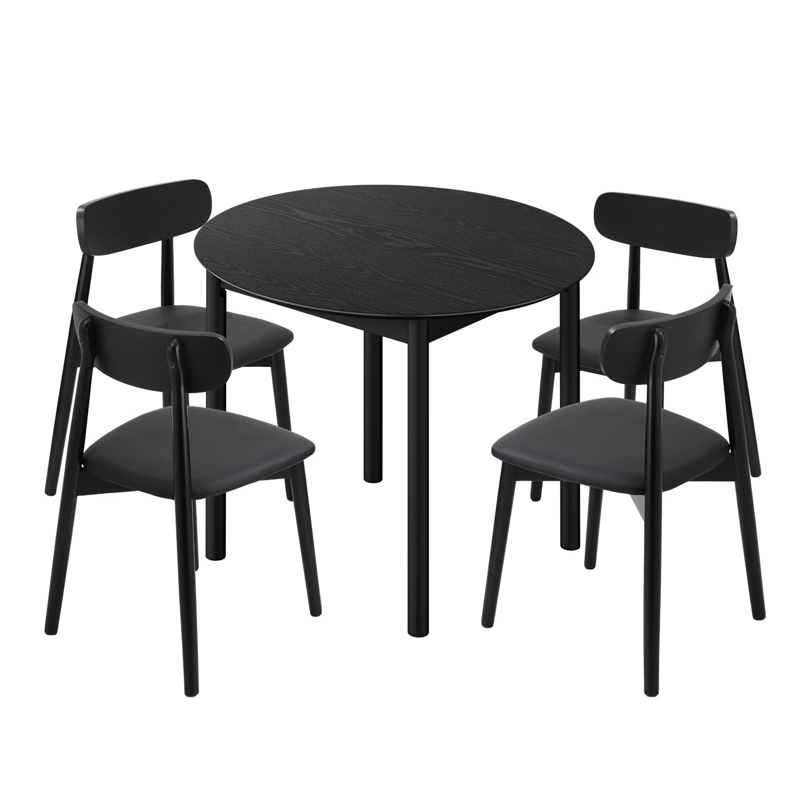 1 Oikiture 5PCS Dining Table Set 100cm Round Table 4 Rubberwood Dining Chairs - Black, 1 of 9