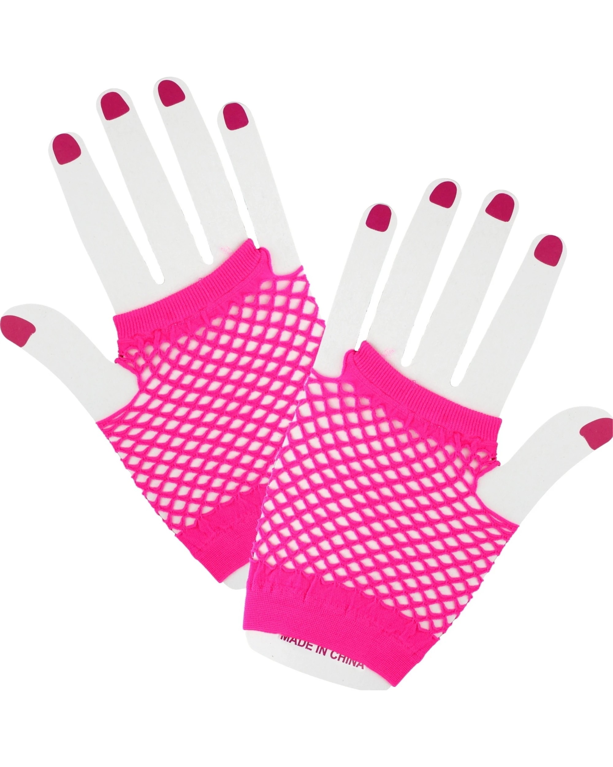 1 JD Party Neon Magenta Short Fingerless Fishnet Gloves - Pink, 1 of 1