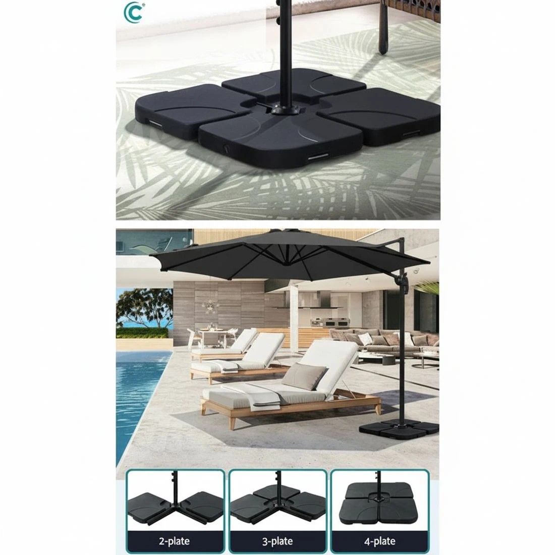 7 Instahut 3m Outdoor Umbrella w/Base Cantilever Beach Roma 360 Degree Tilt - Grey, 7 of 7