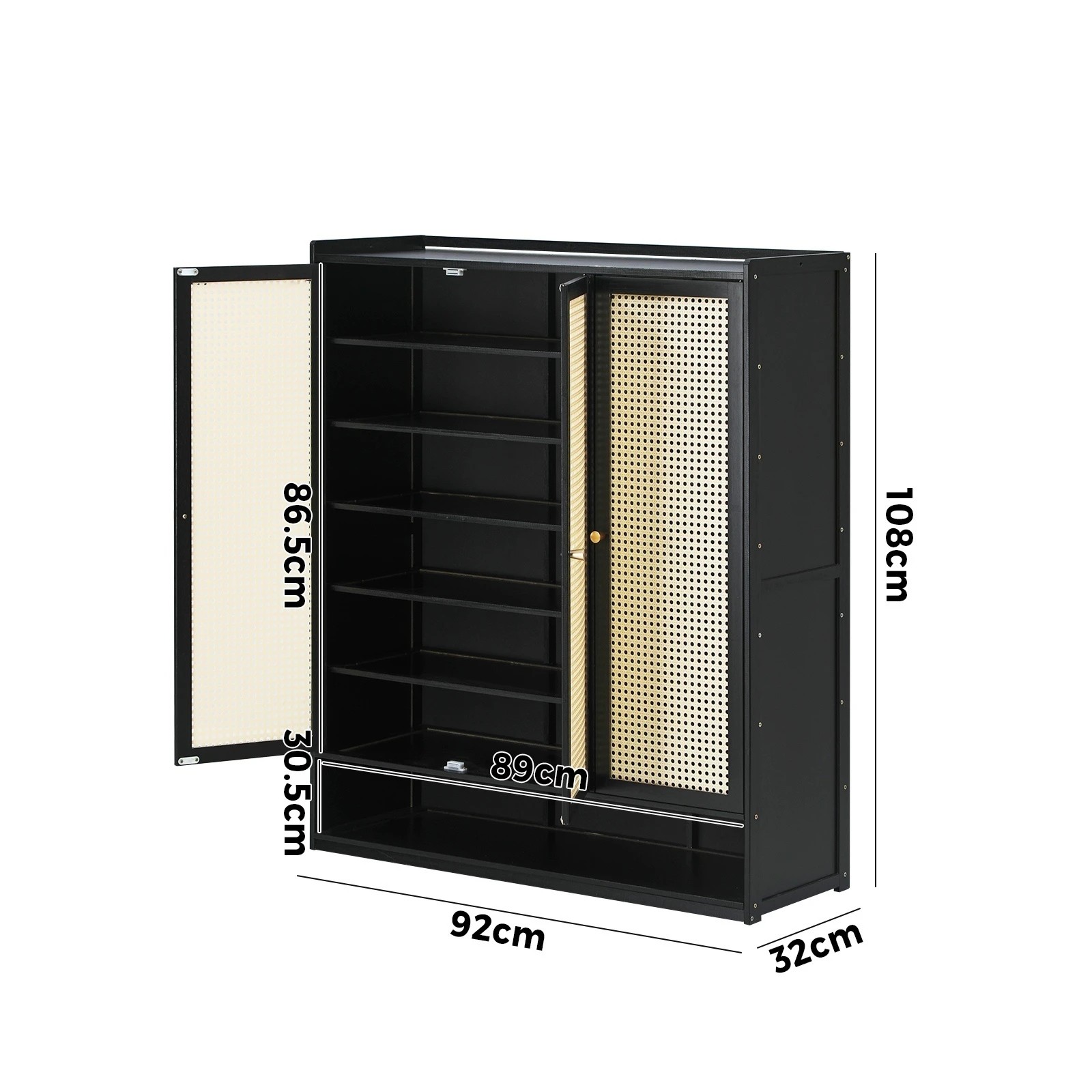 9 Oikiture Shoe Storage Cabinet Shoes Rack Organiser Shelf 3 Doors Rattan Style
 - Black, 9 of 9