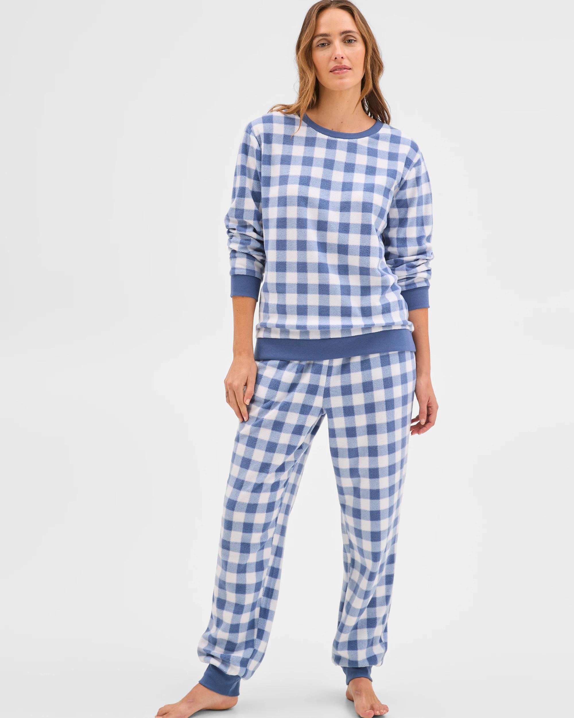 1 Target Woman Micro Fleece Long Sleeve Pyjama Top GINGHAM BLUE, 1 of 7