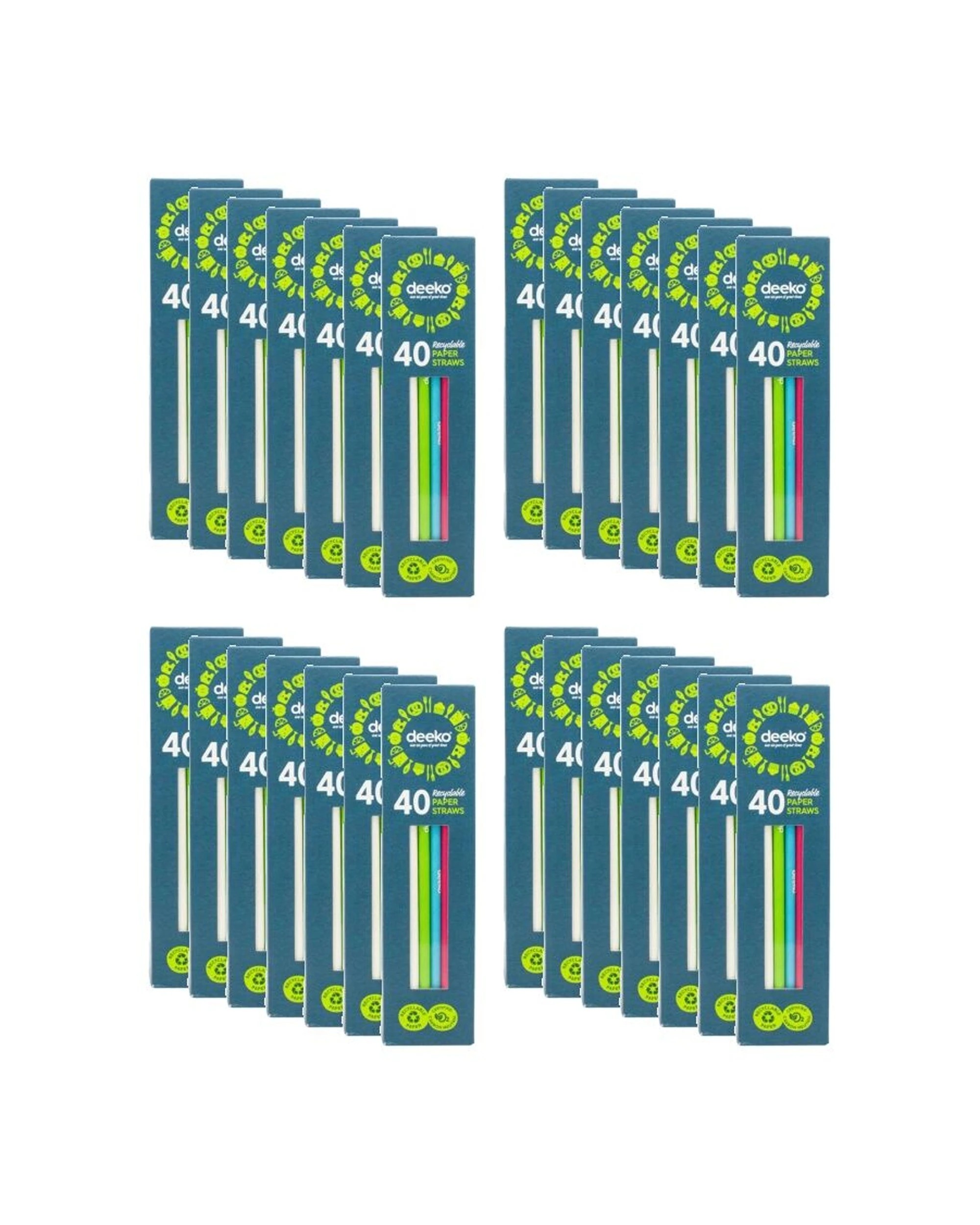 1 28x 40 Pack Deeko Recyclable Paper Straws Colours Bulk - Multi, 1 of 3