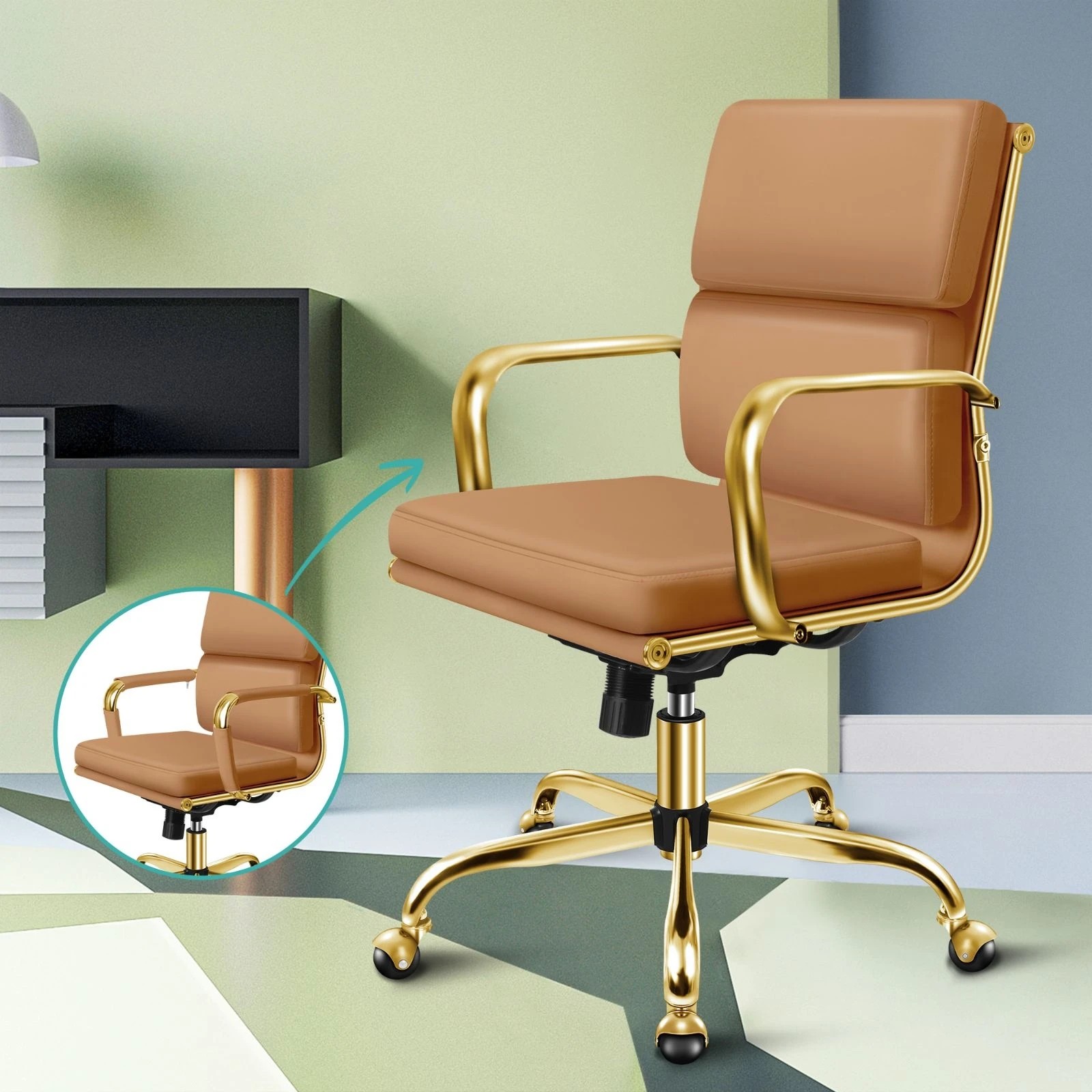 5 Alfordson Office Chair Ergonomic Paddings Executive Computer Seat Mid Back - Brown, 5 of 10