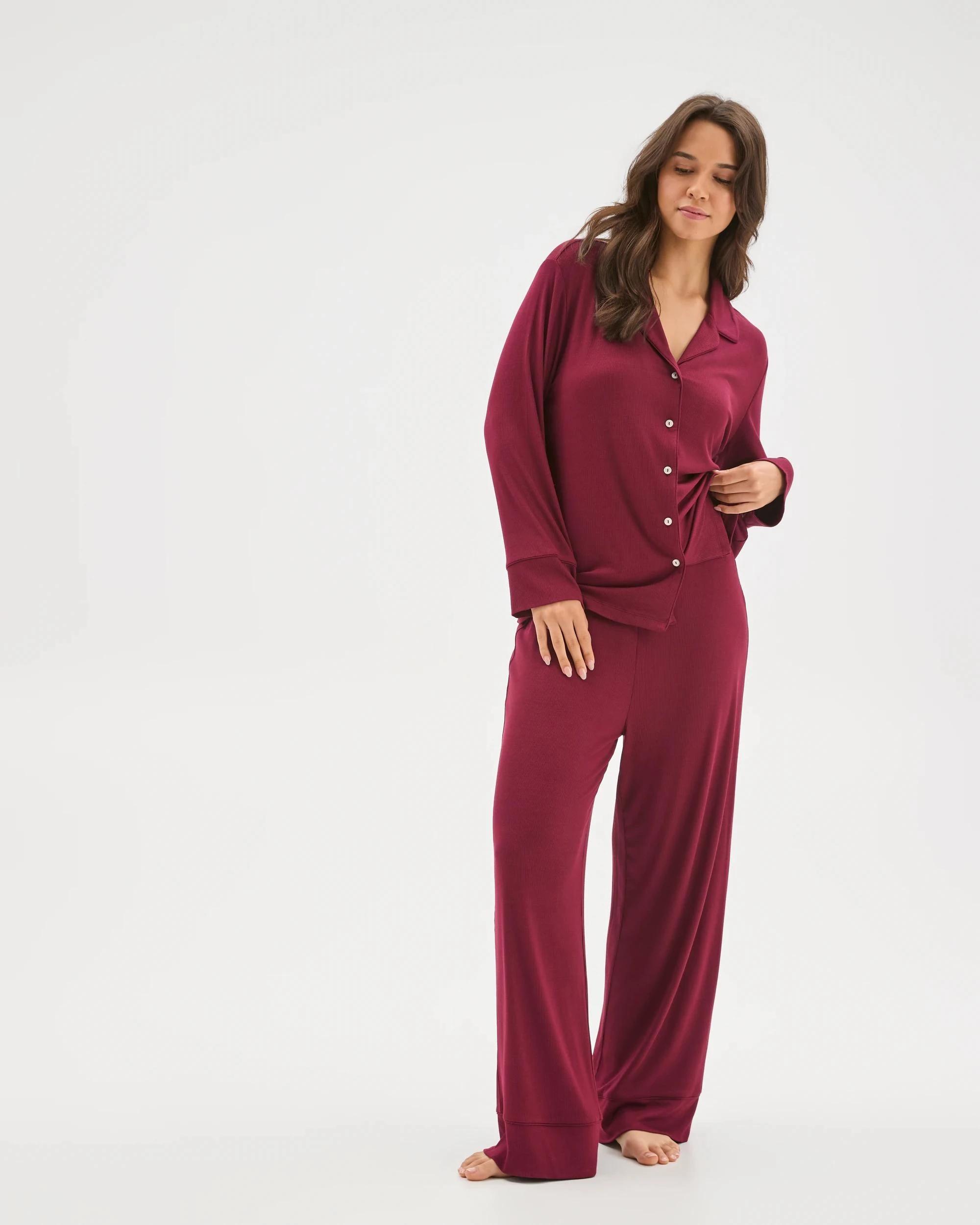 1 Target Woman Rib Wide Leg Sleep Pants ZINFANDEL, 1 of 7
