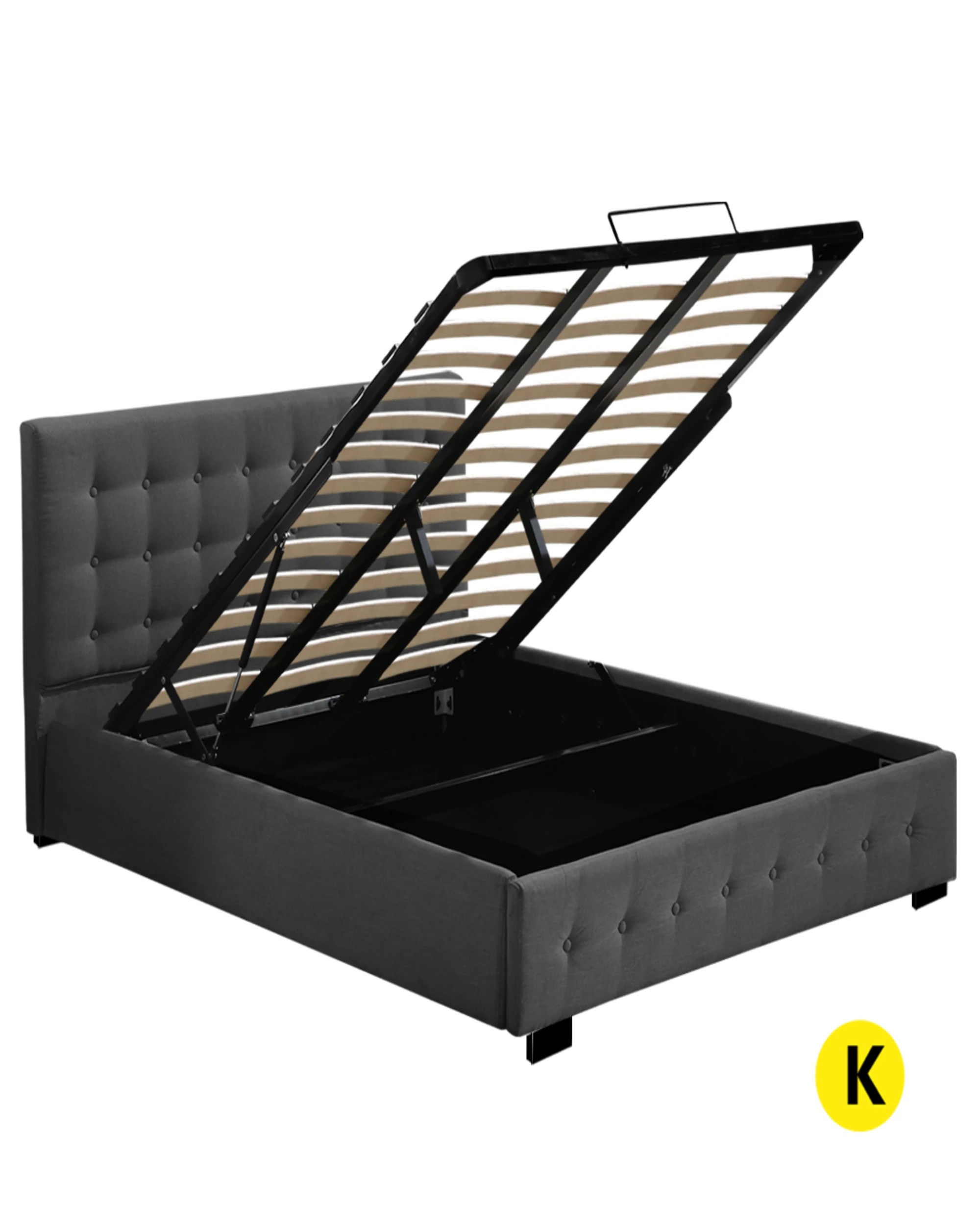 1 Levede Fabric King Bed Frame - Dark Grey, 1 of 8
