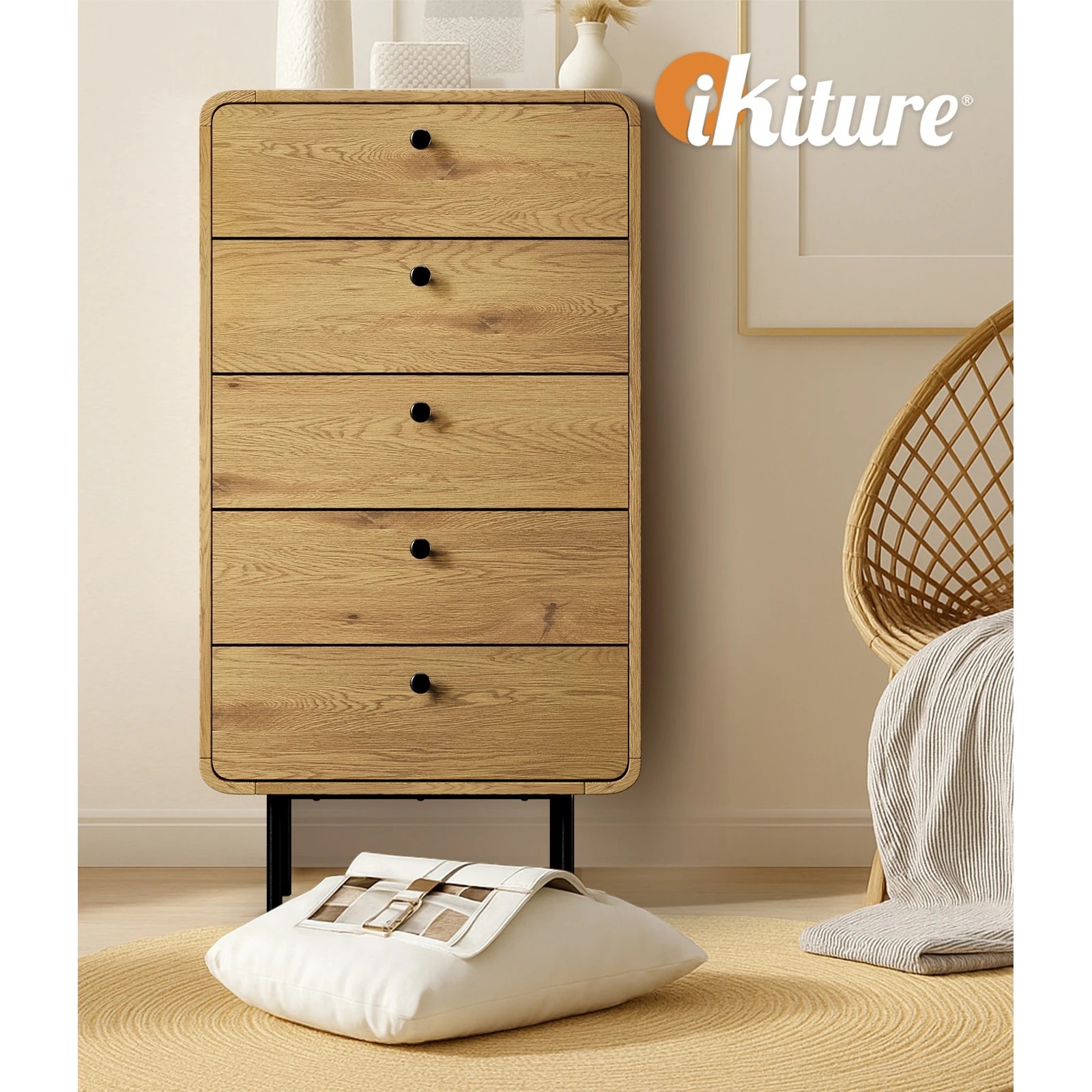 5 Oikiture 5 Chest Of Drawers Tallboy Storage Cabinet Dresser
 - Natural, 5 of 10