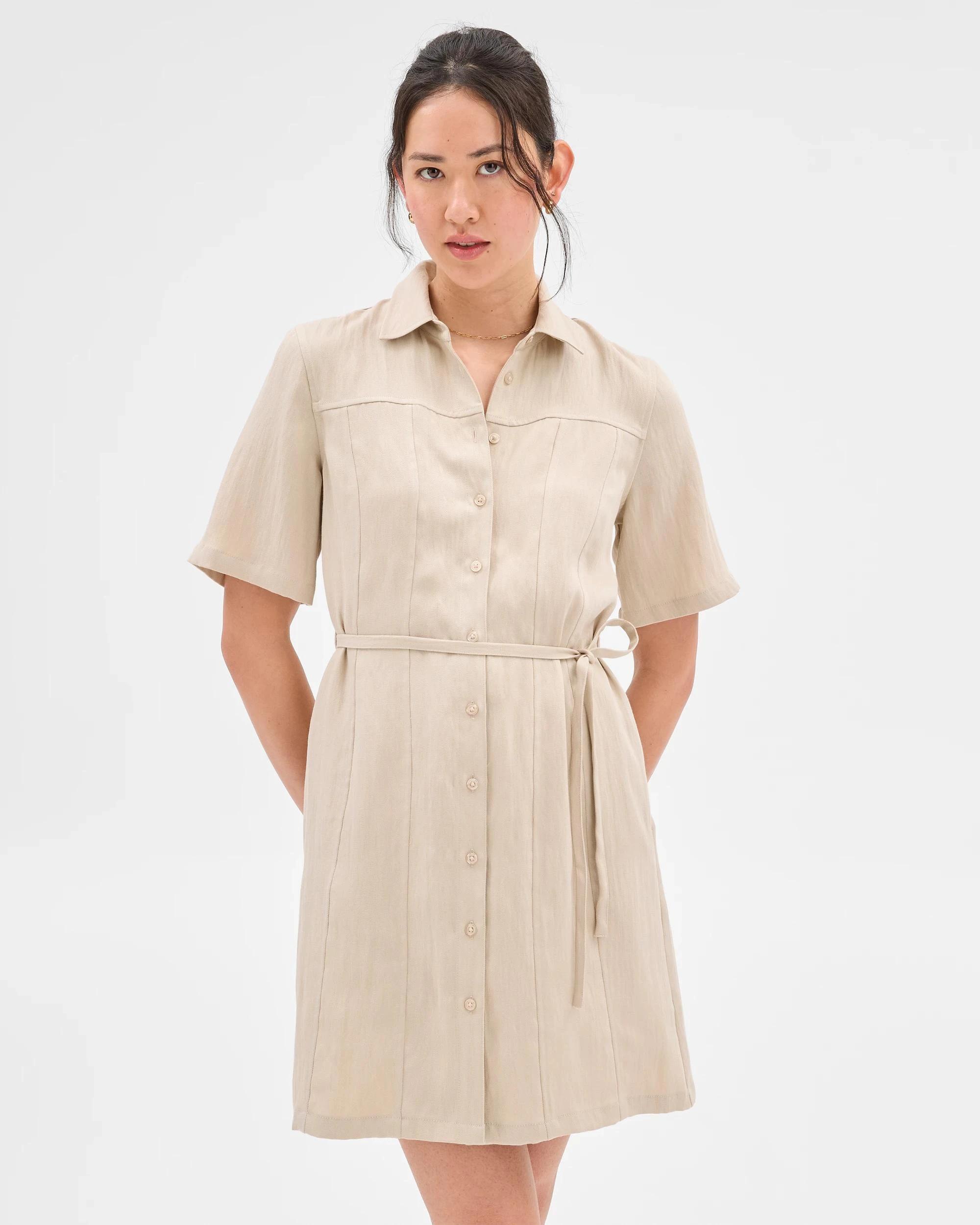 3 Summer Twill Seam Detail Mini Dress - Preview SAGE, 3 of 9