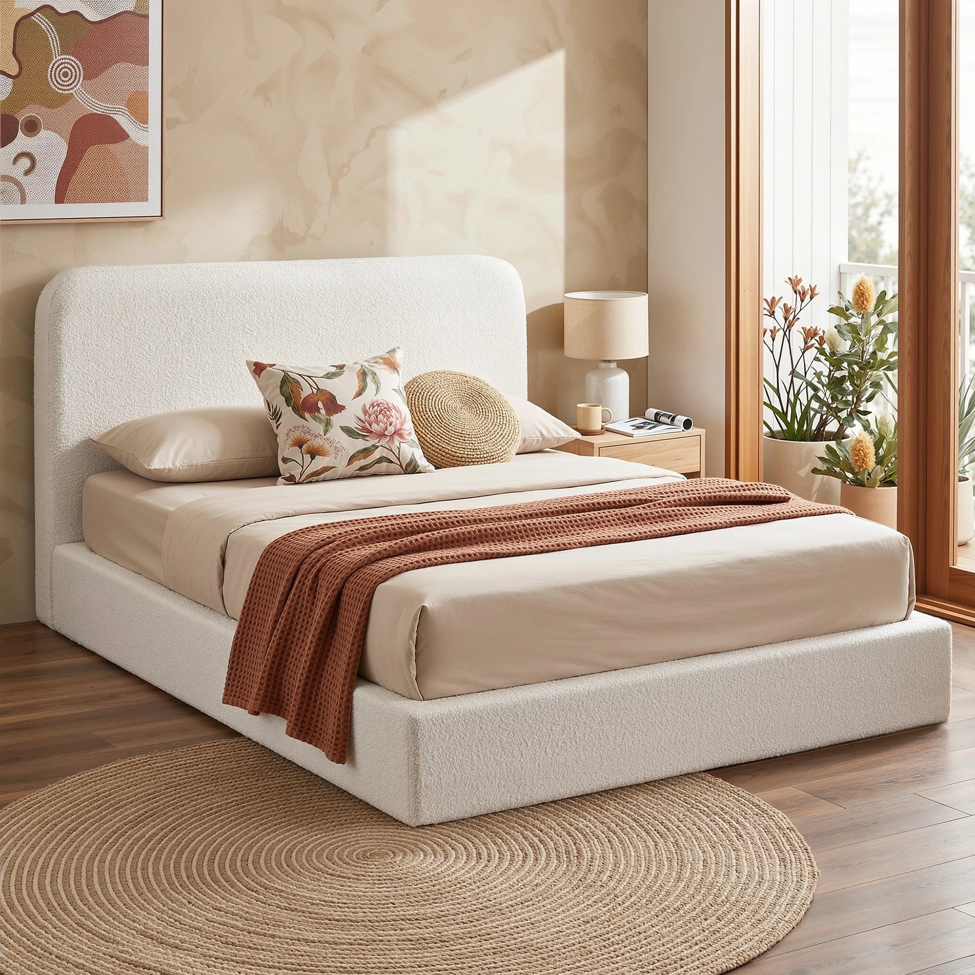 8 Artiss Double Bed Frame Boucle Fabric Vacuum Compressed Beds Removable Washable Cover - White, 8 of 9