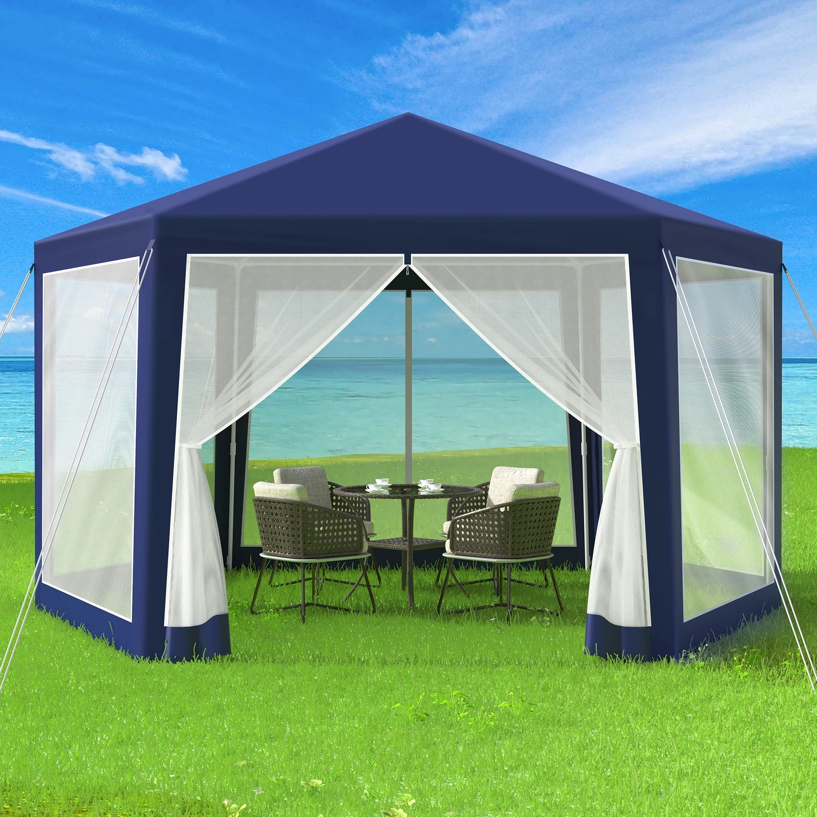 2 Alfordson Gazebo 2x2m Outdoor Camping Marquee Canopy Mesh Wall Portable - Blue, 2 of 10