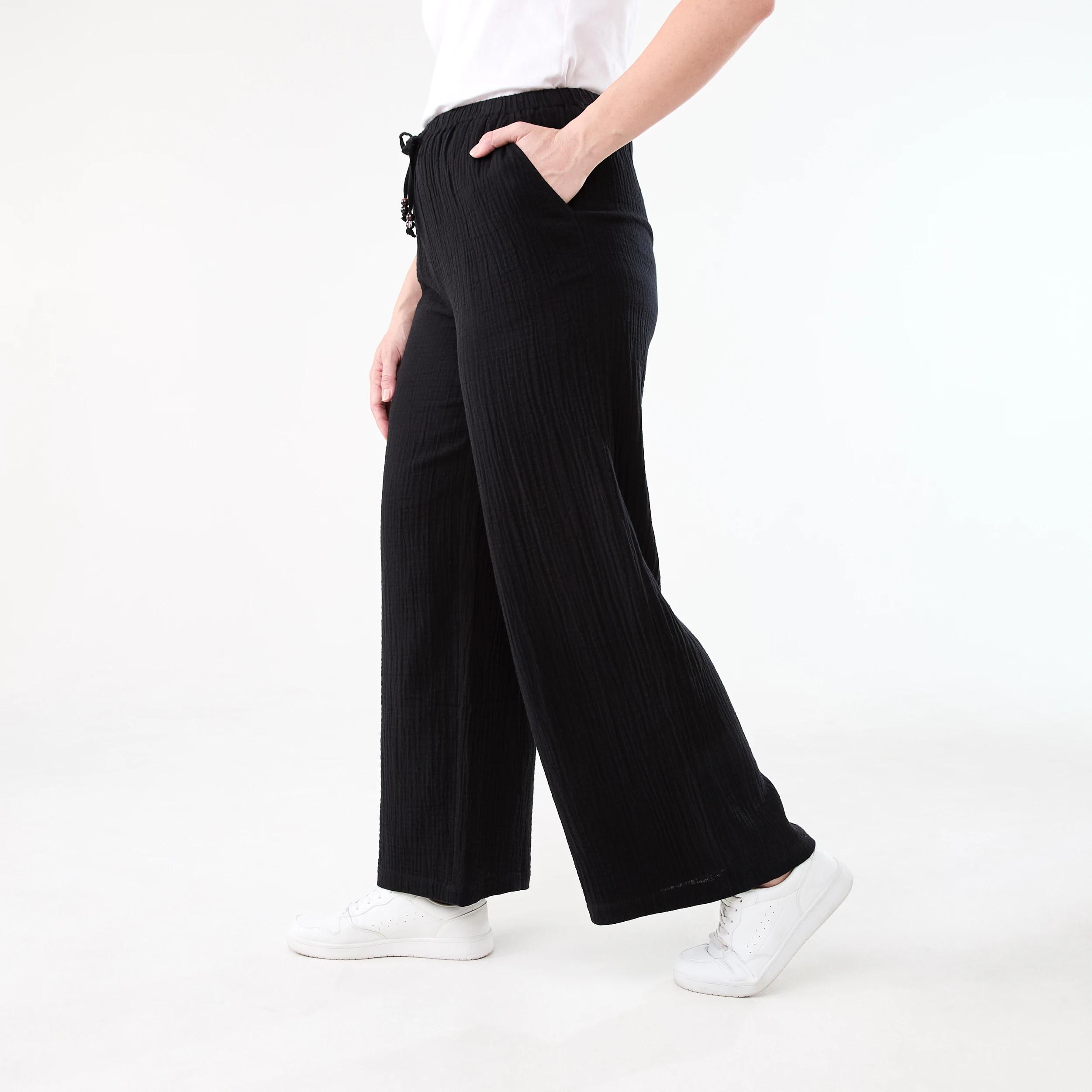 2 Tie Waist Double Cloth Pants BLACK, 2 of 5