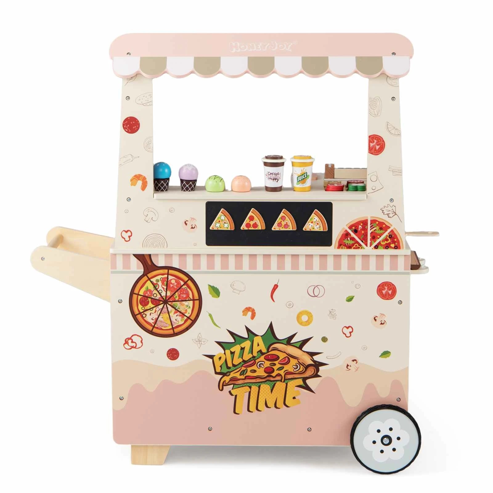 1 Costway Ice Cream Cart Pretend Play Food Truck Playset - Pink, 1 of 1