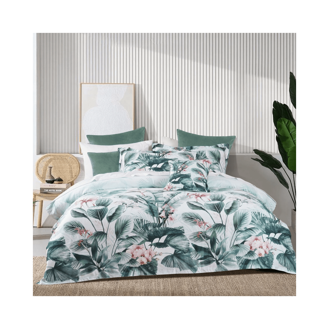 2 Bianca Bedding Abbey Green Cotton Sateen Quilt Cover Set - King (1 Quilt Cover + 2 Standard Pillowcases) - White, 2 of 5