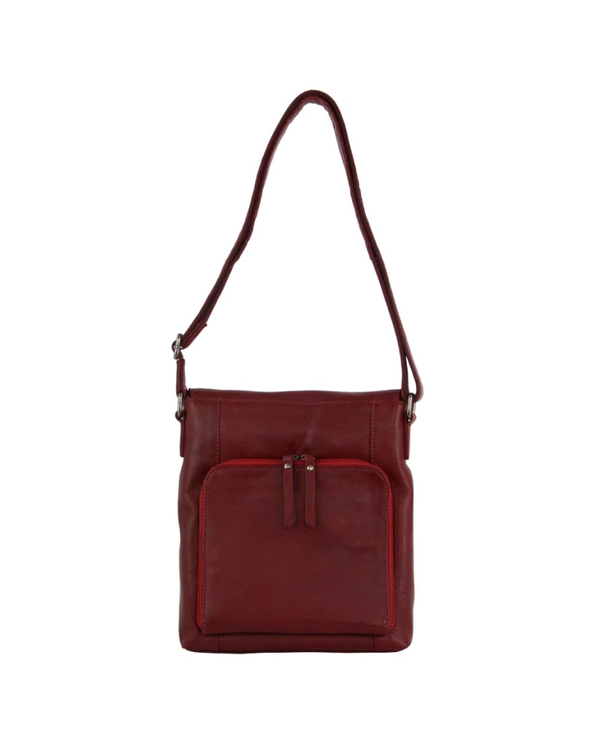 3 Milleni Women's Nappa Leather Shoulder Crossbody Bag With Zip 25x28cm - Red, 3 of 3