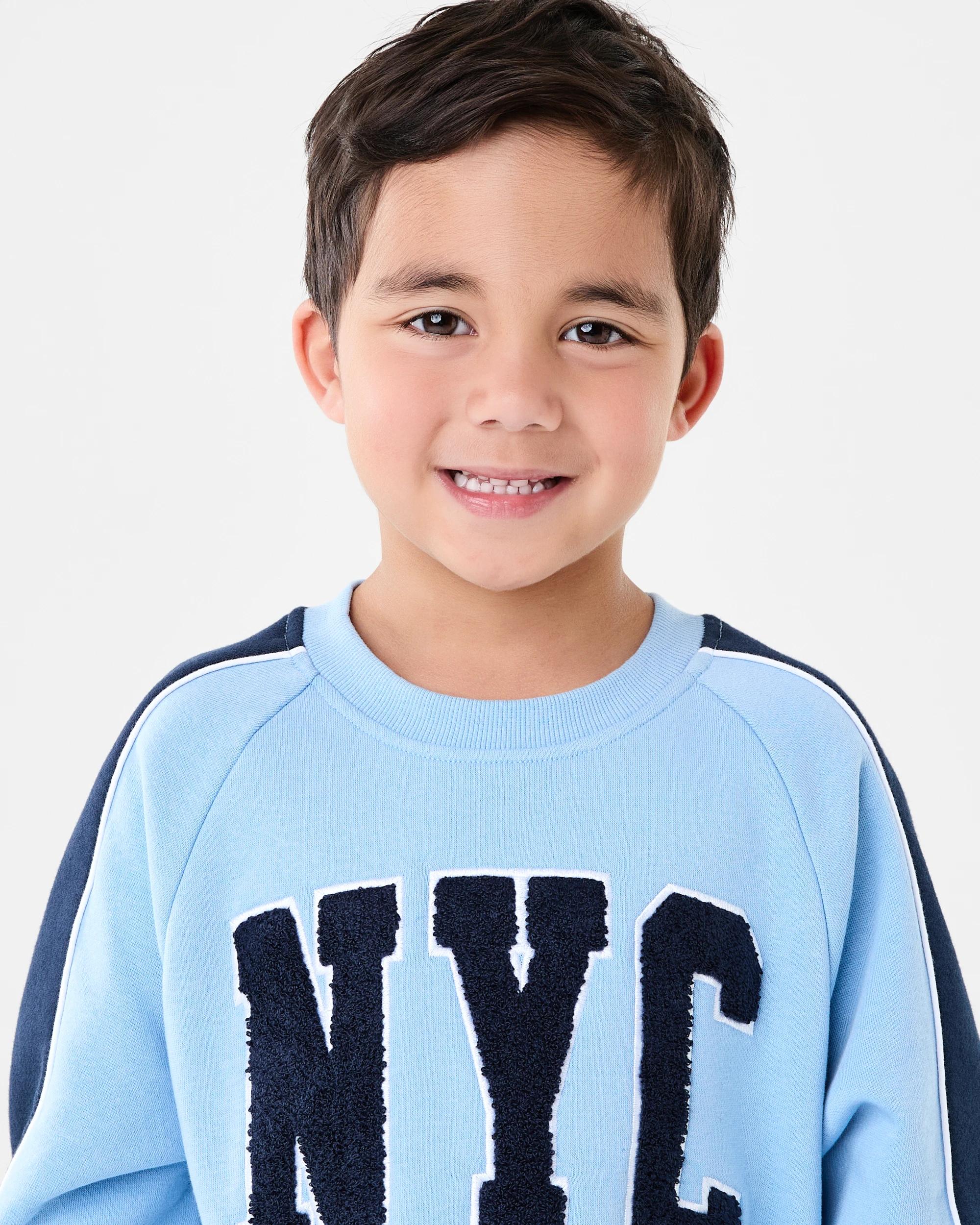 3 Oversized Print Panel Crew Neck Sweatshirt Blu Sorbet, 3 of 8